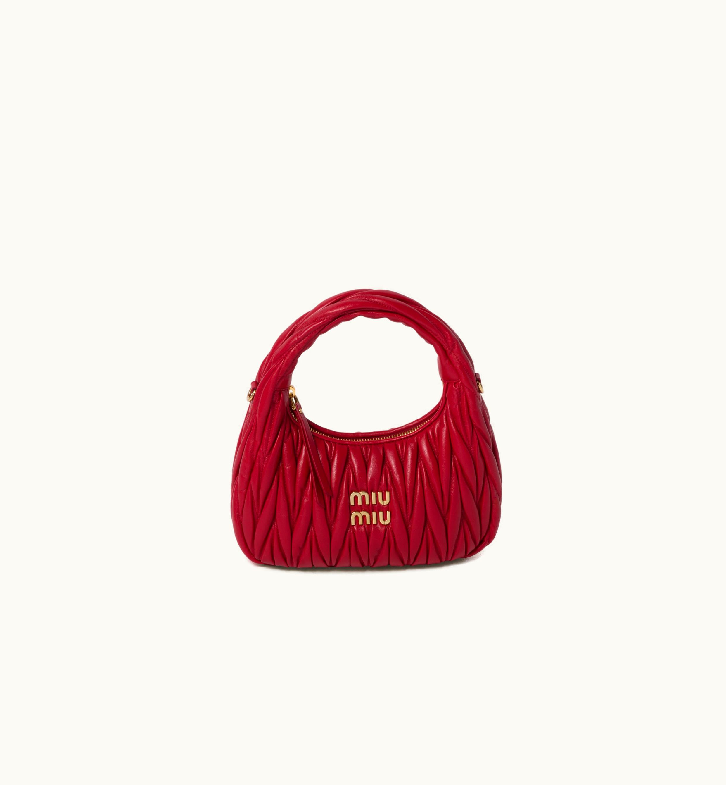 Miu Miu Miu Miu Wander Matelassé Nappa Leather Hobo Bag Red