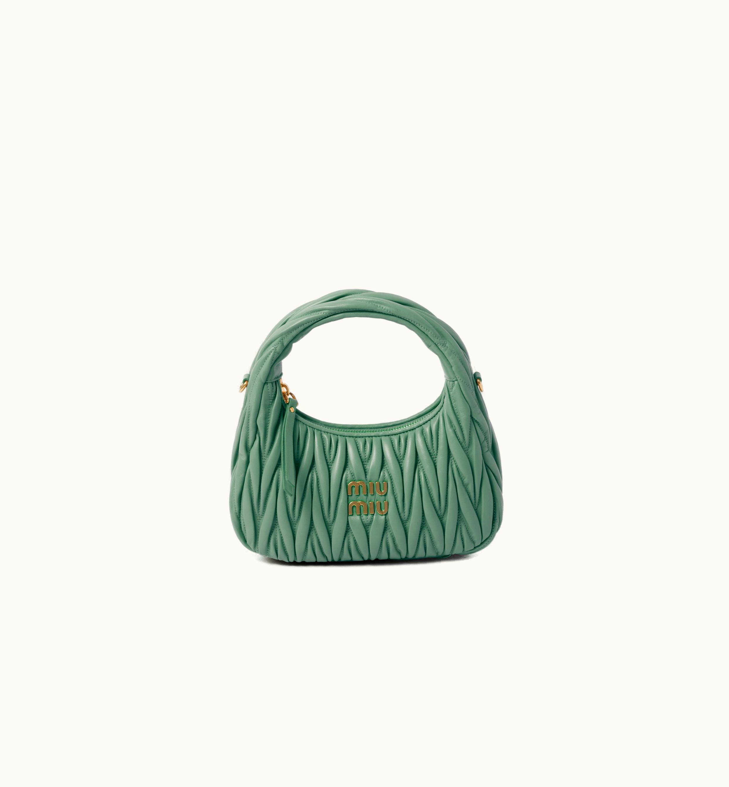 Miu Miu Miu Miu Wander Matelassé Nappa Leather Hobo Bag Sage Green