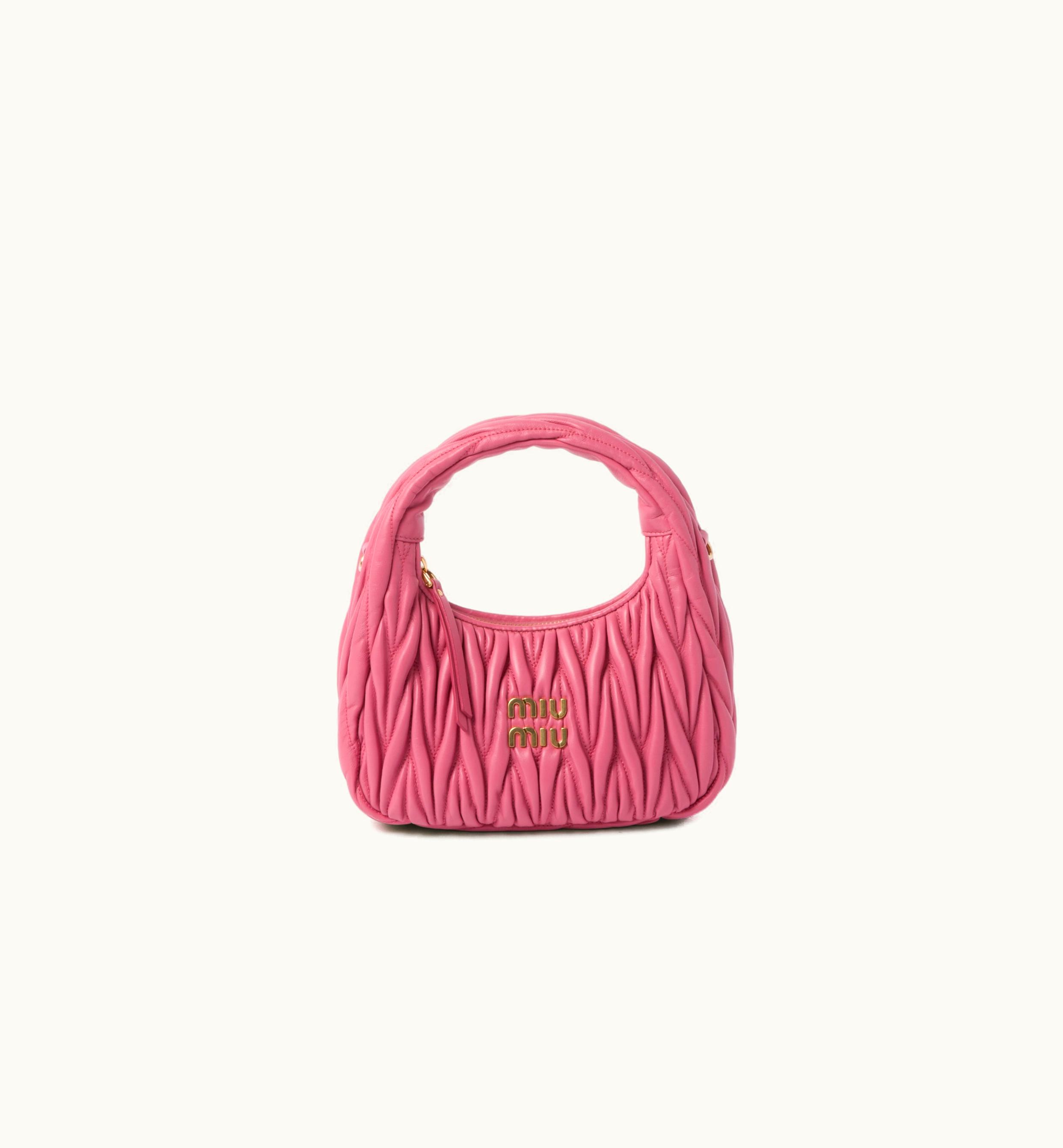 Miu Miu Miu Miu Wander Matelassé Nappa Leather Hobo Bag Begonia Pink