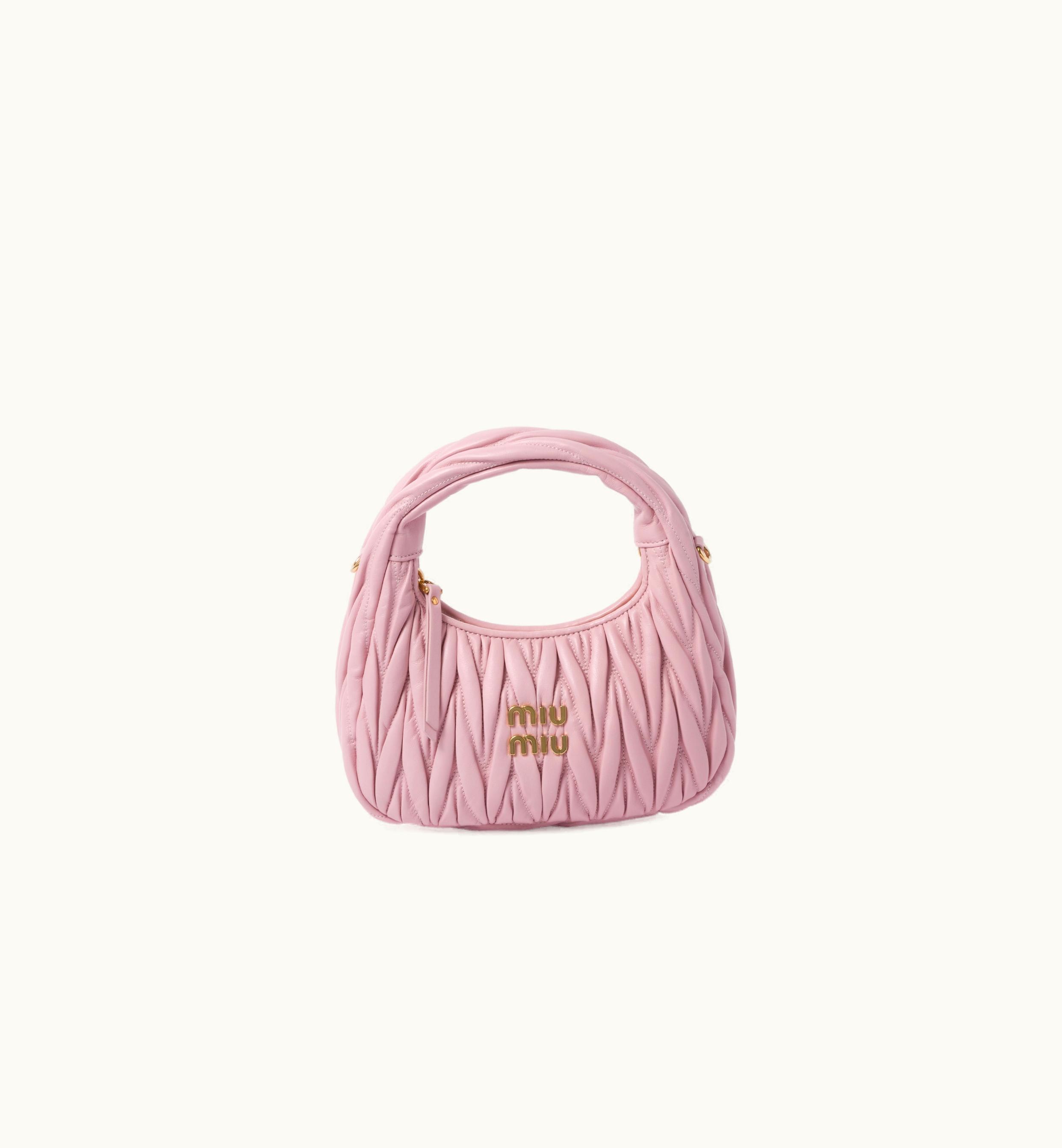 Miu Miu Miu Miu Wander Matelassé Nappa Leather Hobo Bag Alabaster Pink