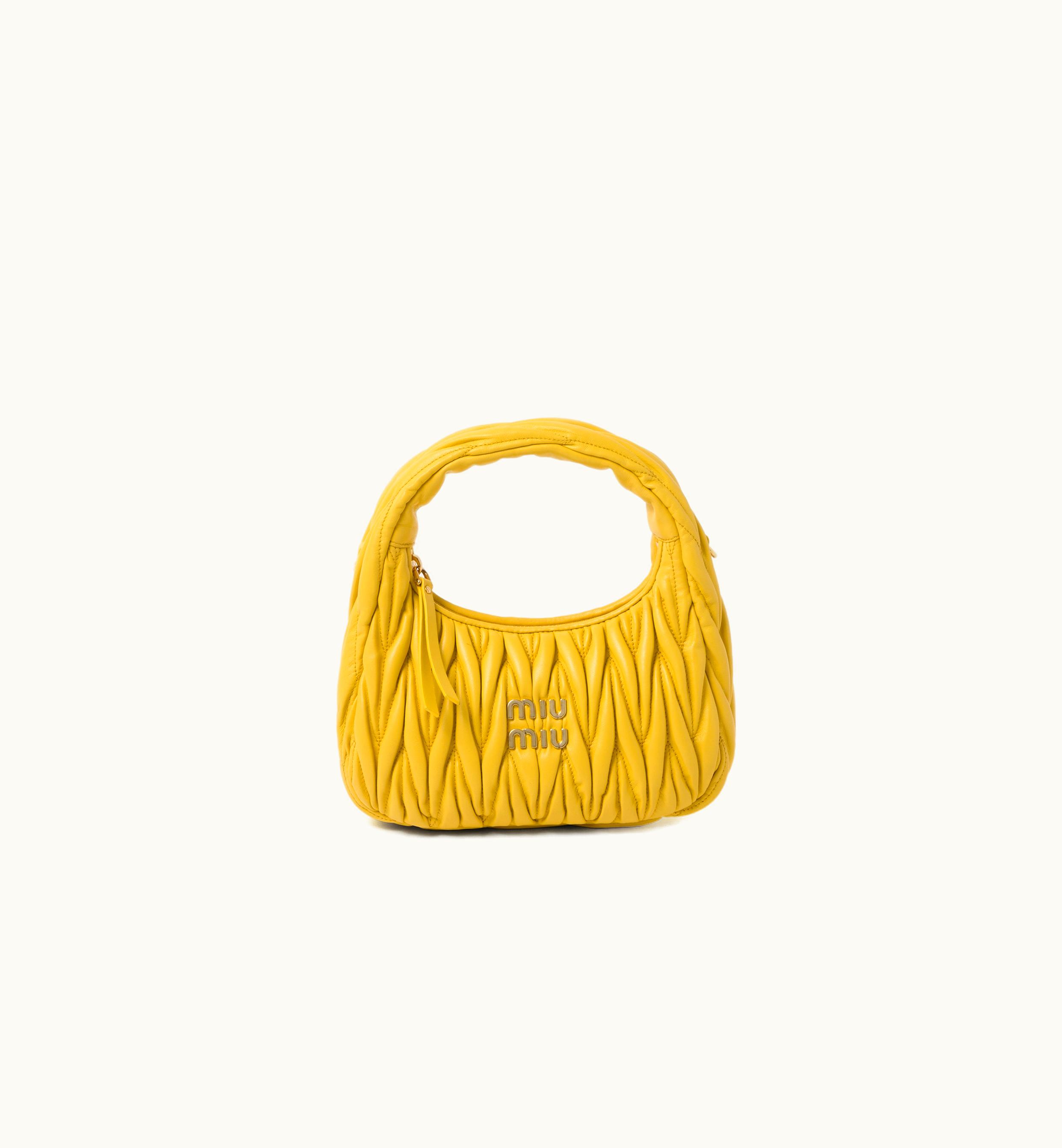 Miu Miu Miu Miu Wander Matelassé Nappa Leather Hobo Bag Sunny Yellow