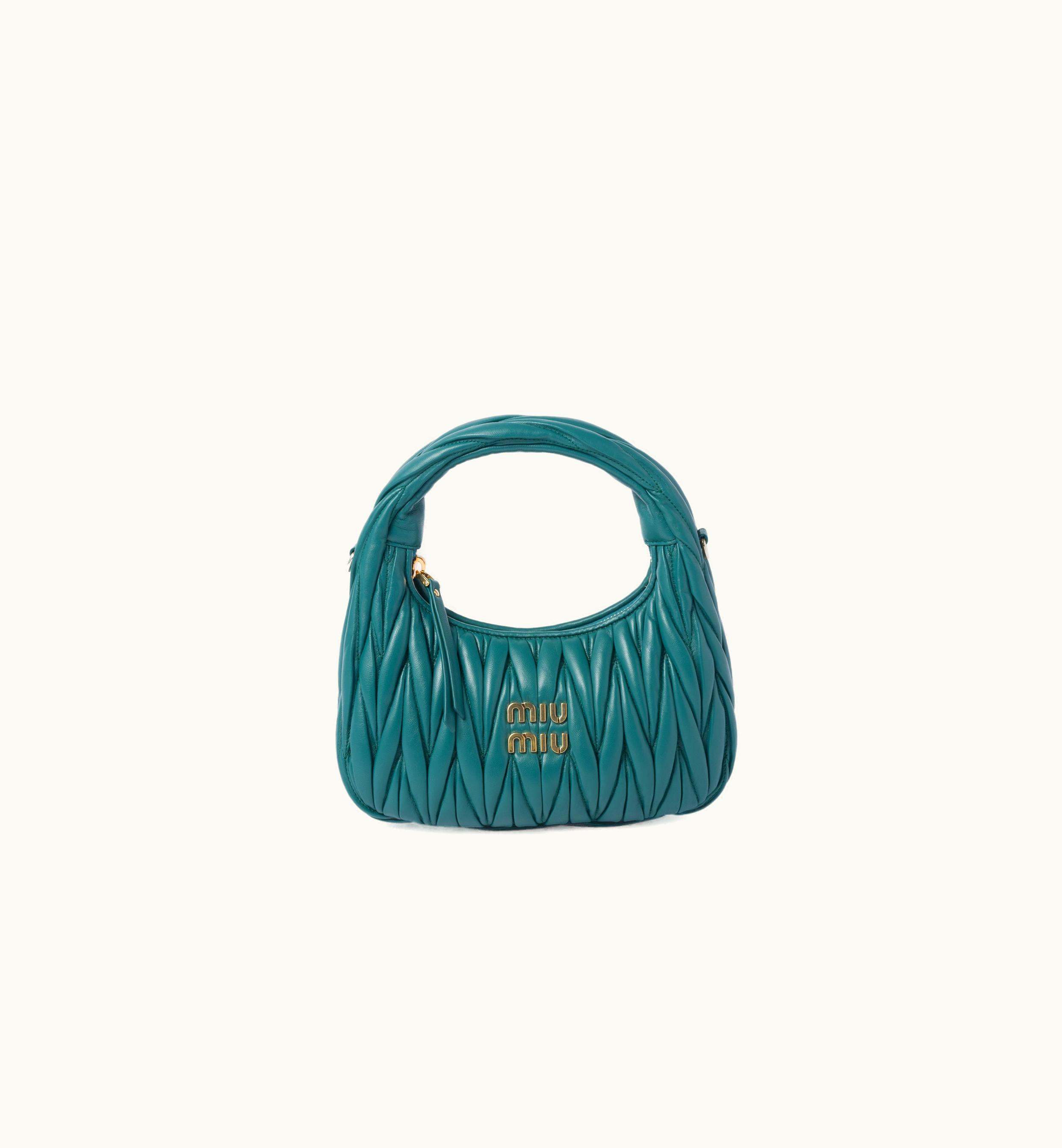 Miu Miu Miu Miu Wander Matelassé Nappa Leather Hobo Bag Lagoon Blue