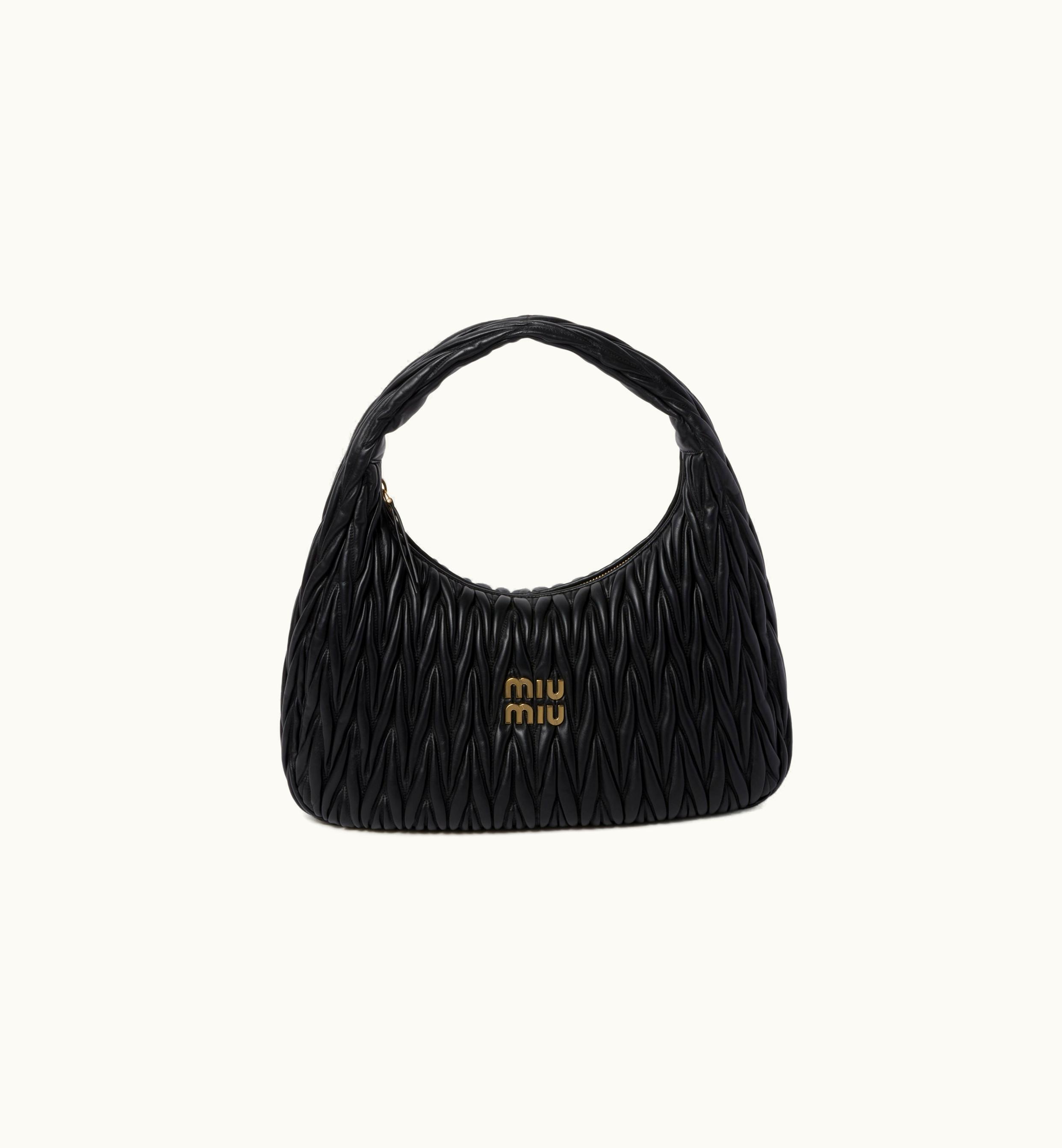 Miu Miu Miu Miu Wander Matelassé Nappa Leather Hobo Bag Black 5BC132_N88_F0002_V_OOO