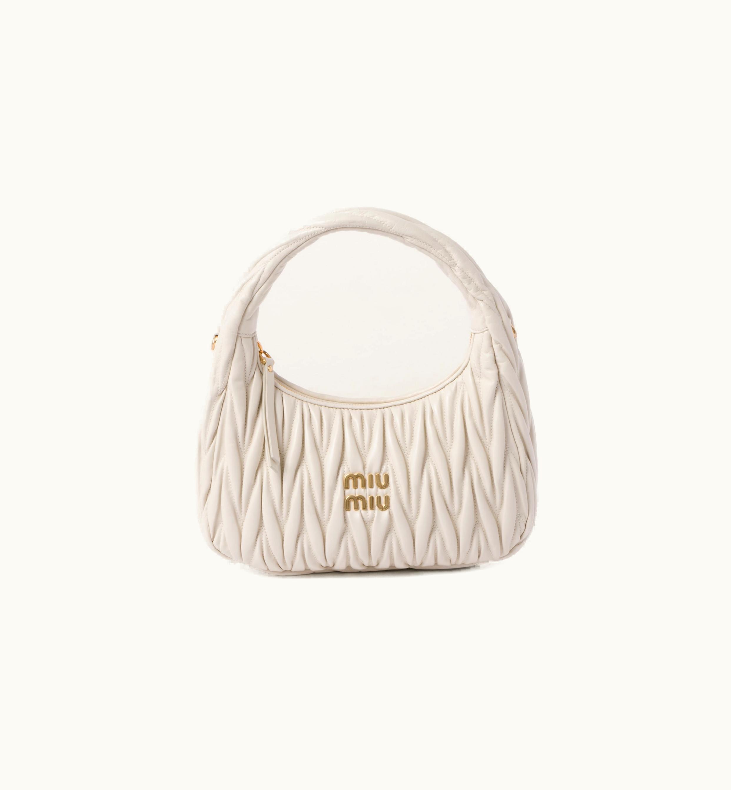 Miu Miu Miu Miu Wander Matelassé Nappa Leather Hobo Bag White 5BC153_N88_F0009_V_OOO