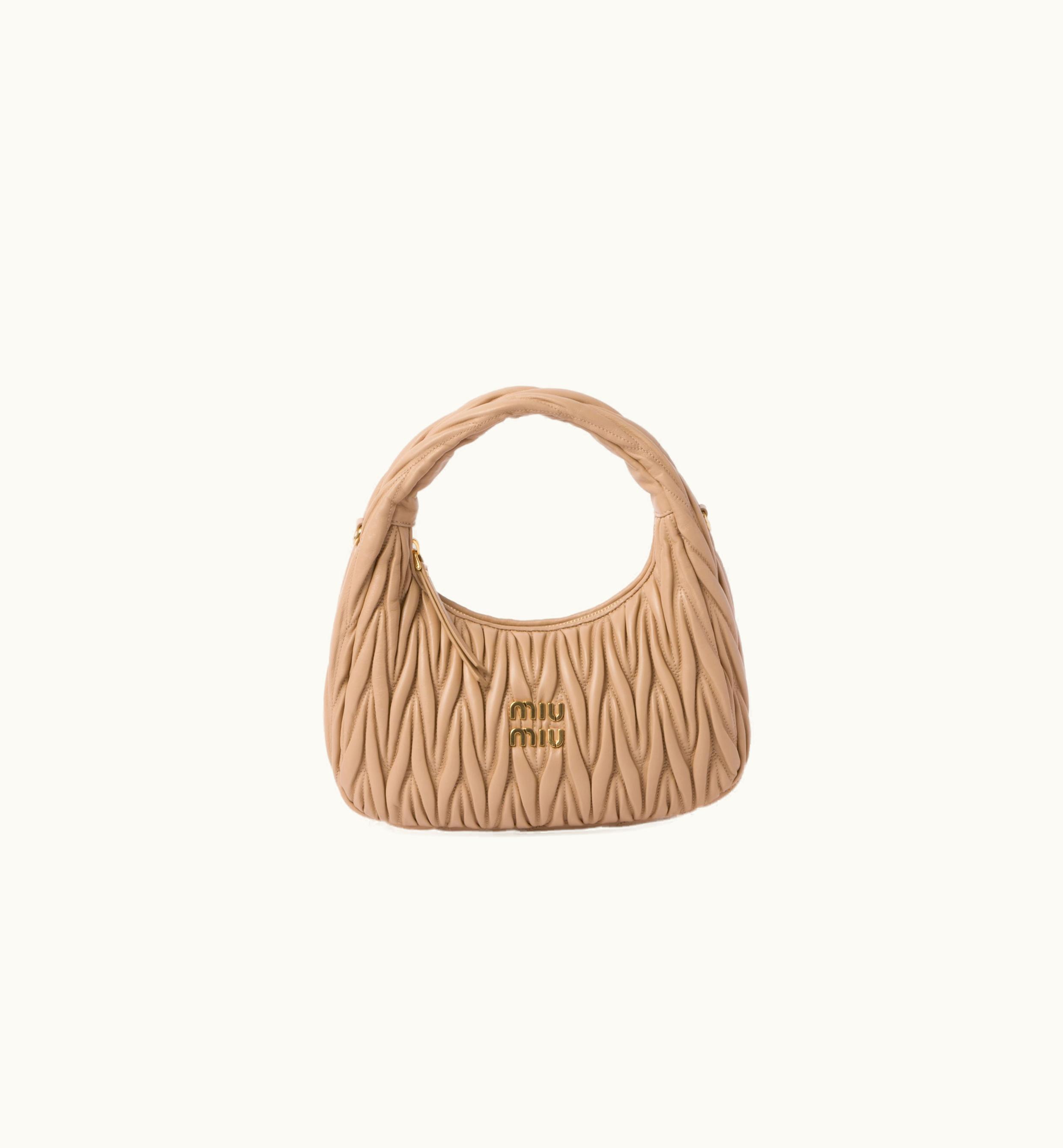 Miu Miu Miu Miu Wander Matelassé Nappa Leather Hobo Bag Sand Beige