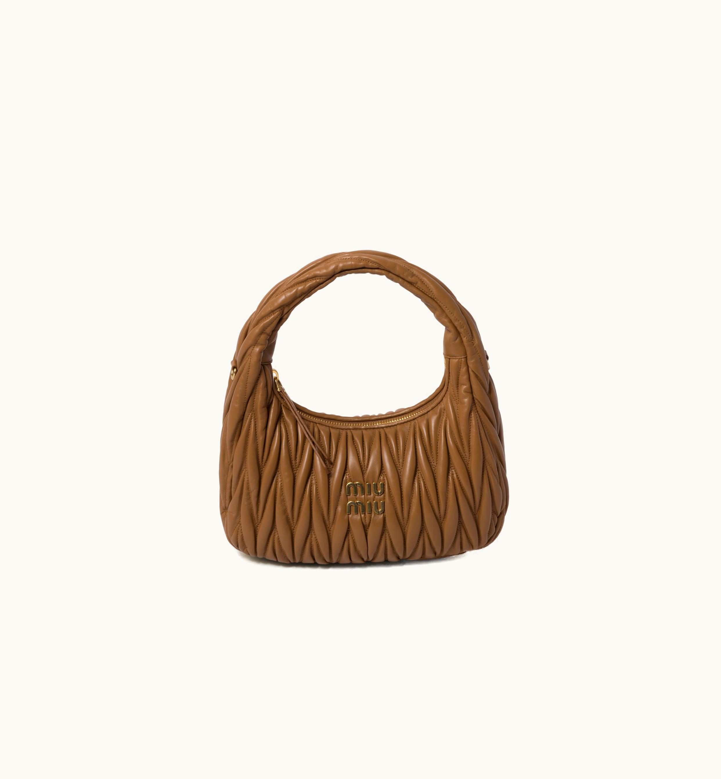 Miu Miu Miu Miu Wander Matelassé Nappa Leather Shoulder Bag Caramel