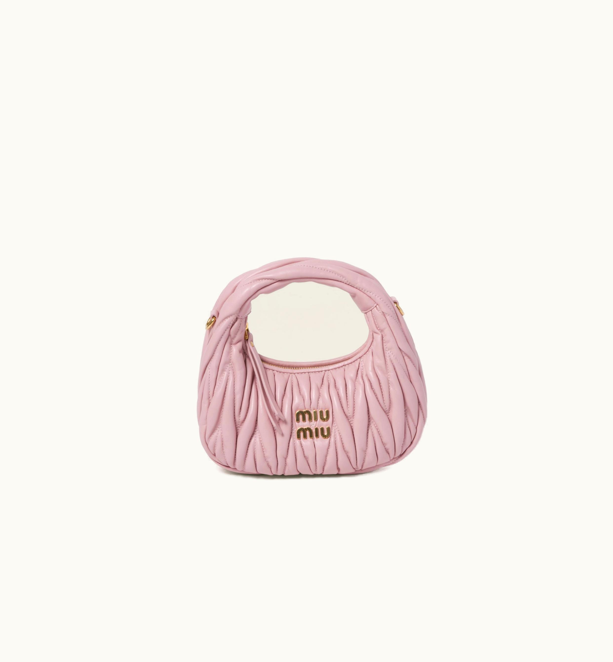 Miu Miu Miu Miu Wander Matelassé Nappa Leather Hobo mini-bag Alabaster Pink