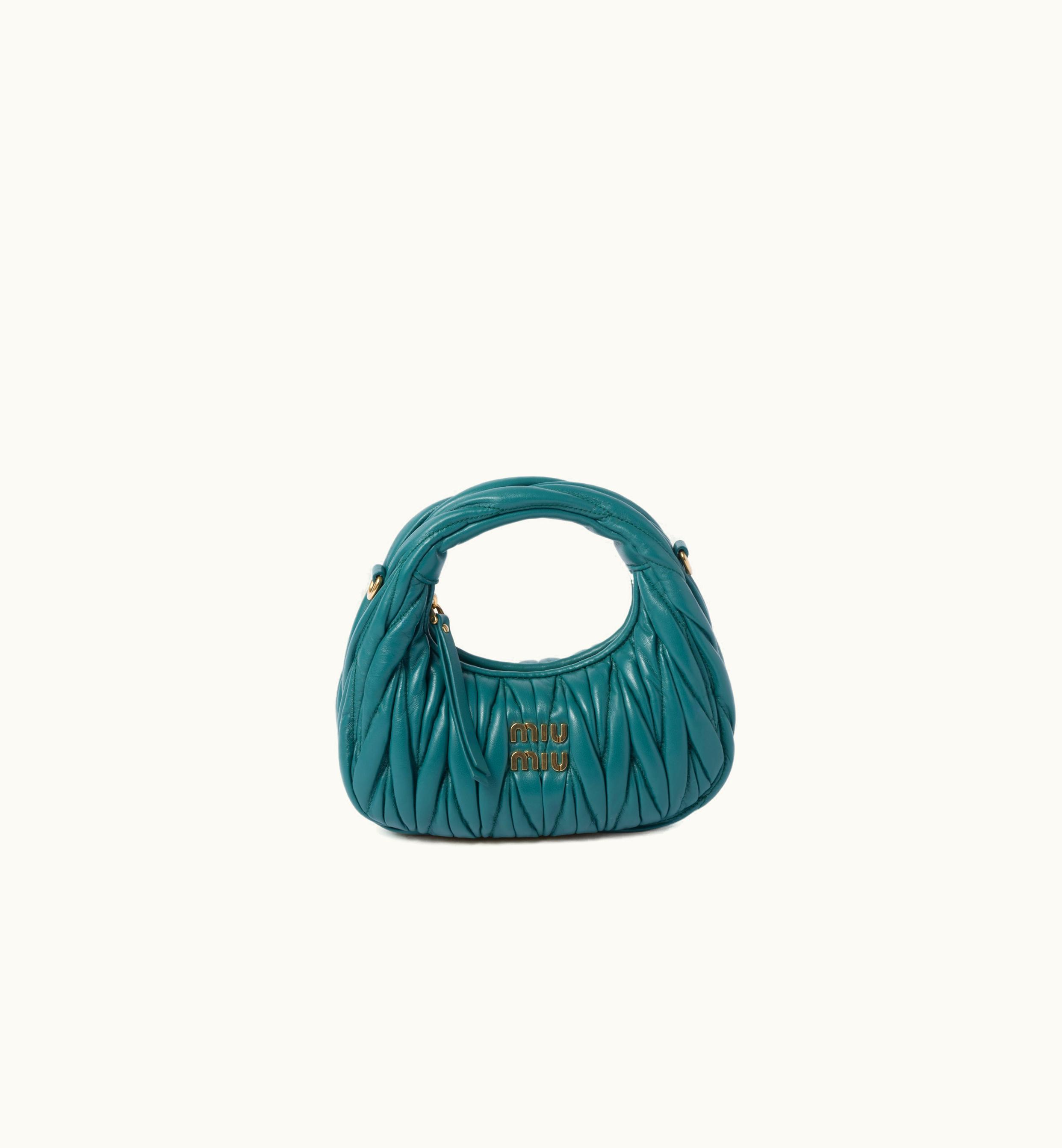 Miu Miu Miu Miu Wander Matelassé Nappa Leather Hobo mini-bag Lagoon Blue