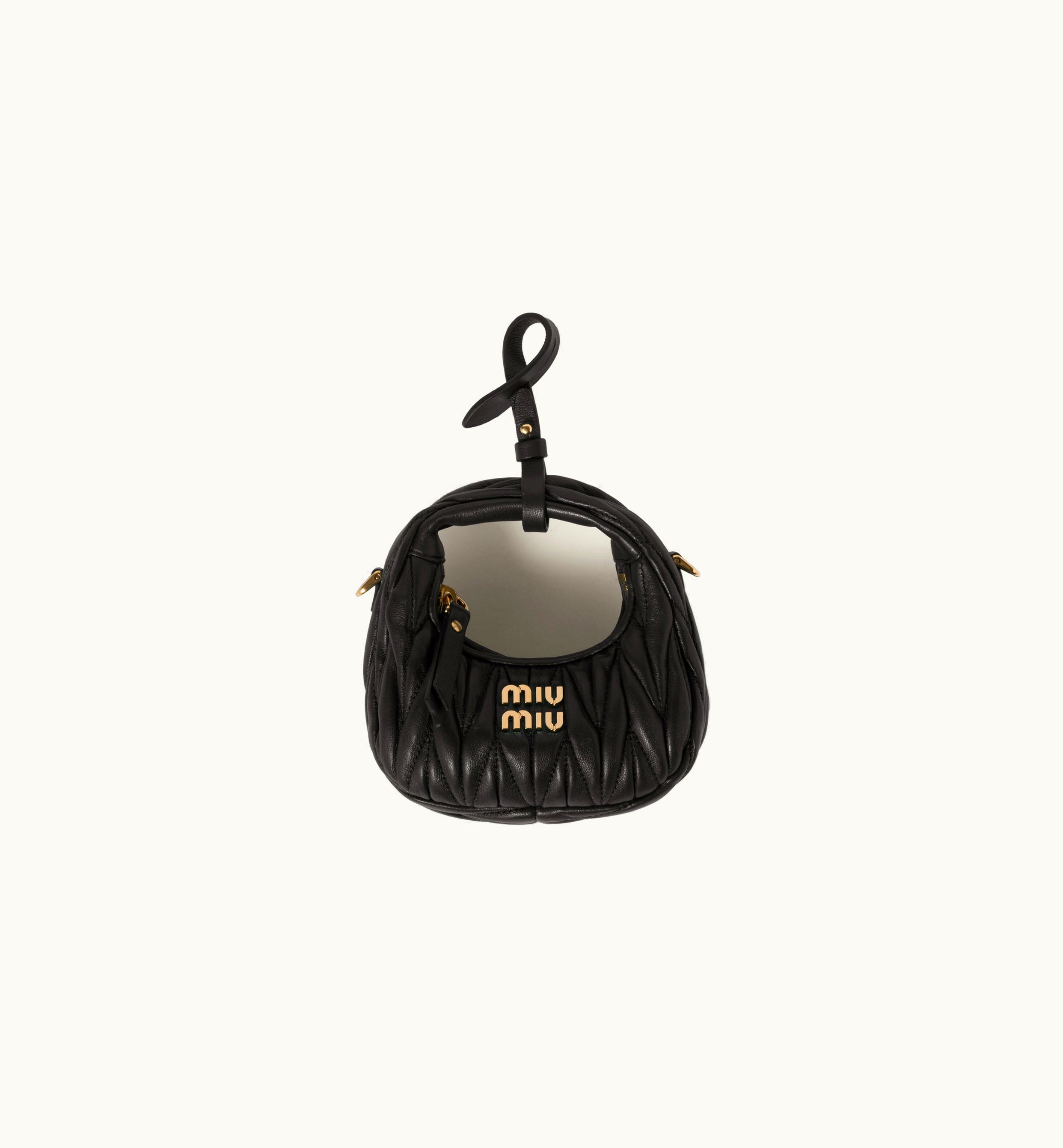 Miu Miu Miu Miu Wander Matelassé Nappa Leather Micro Hobo Bag Black