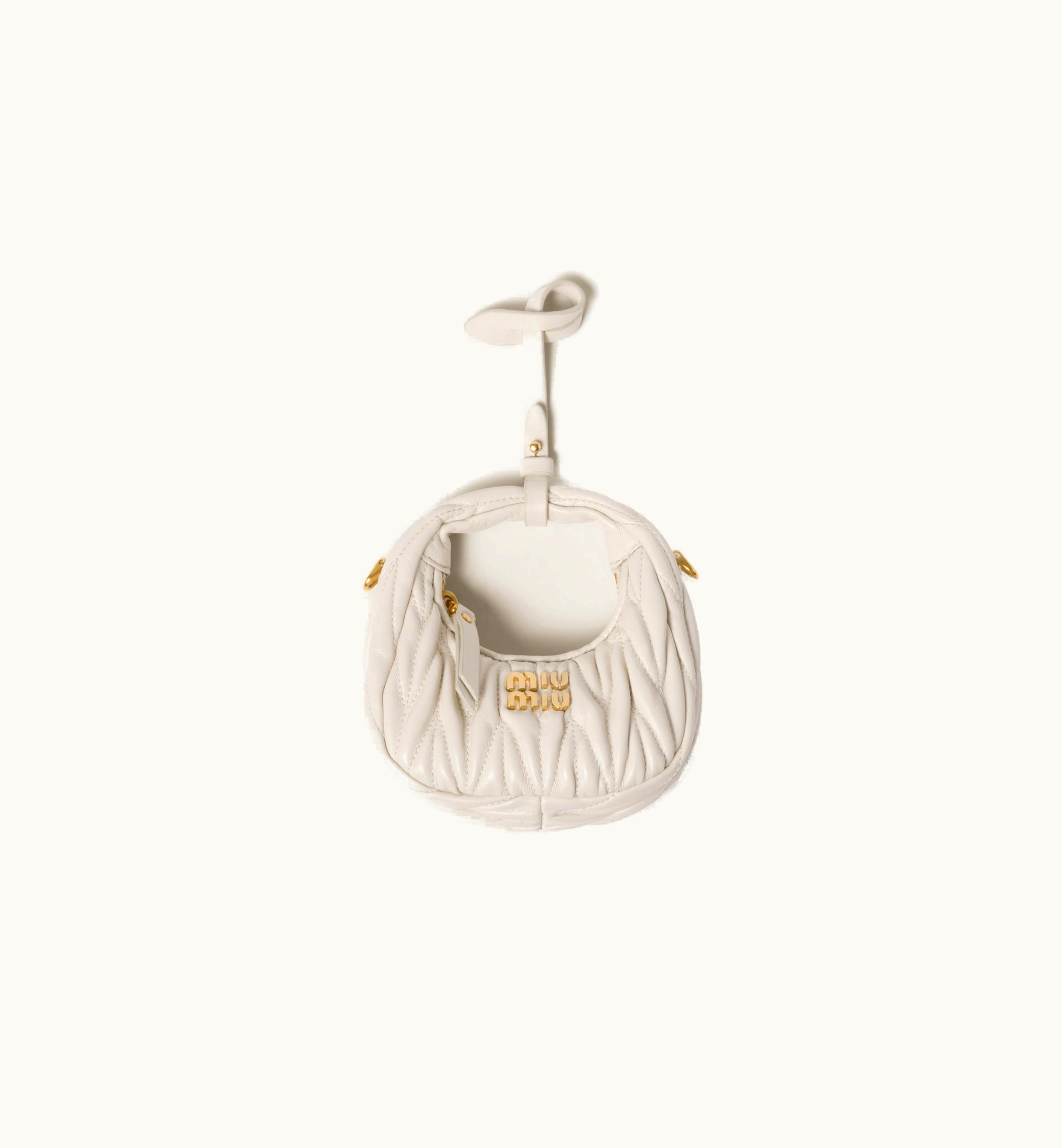 Miu Miu Miu Miu Wander Matelassé Nappa Leather Micro Hobo Bag White