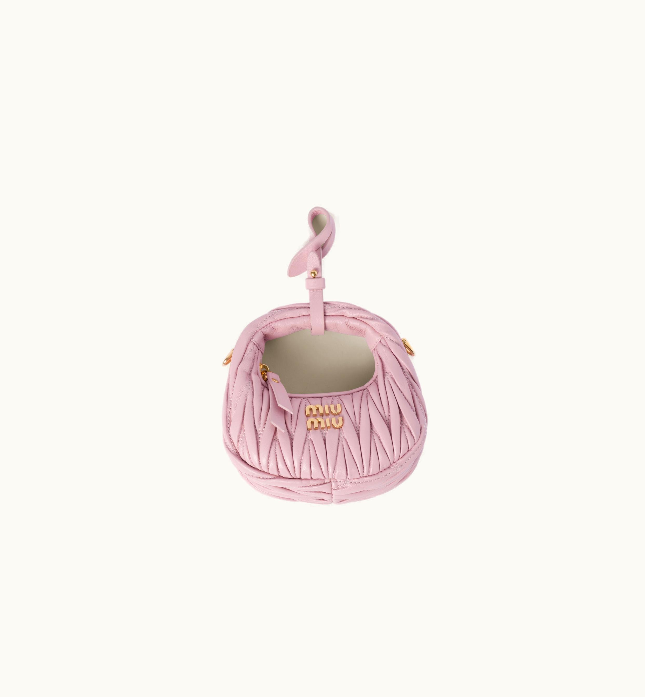 Miu Miu Miu Miu Wander Matelassé Nappa Leather Micro Hobo Bag Alabaster Pink