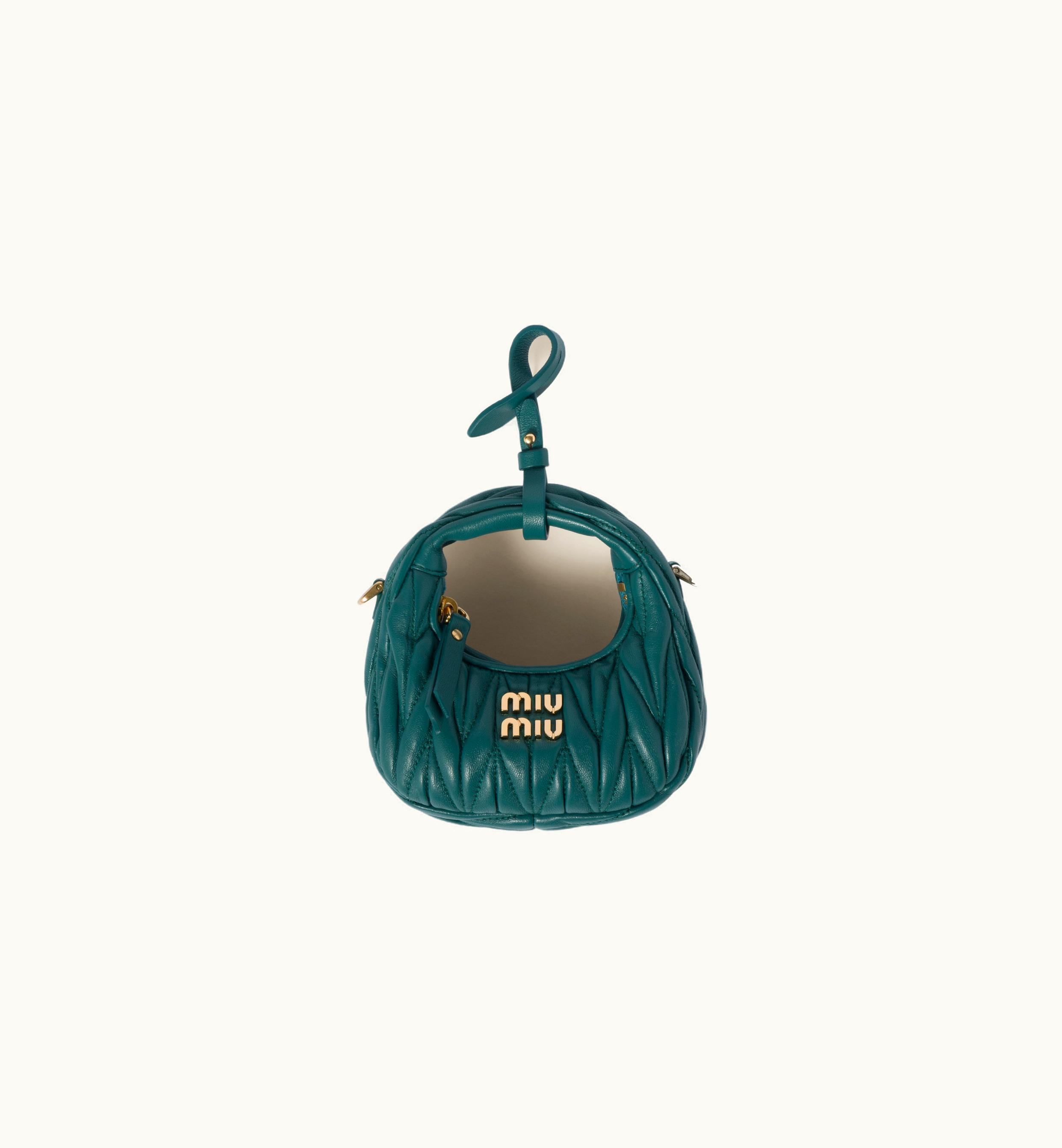 Miu Miu Miu Miu Wander Matelassé Nappa Leather Micro Hobo Bag Lagoon Blue