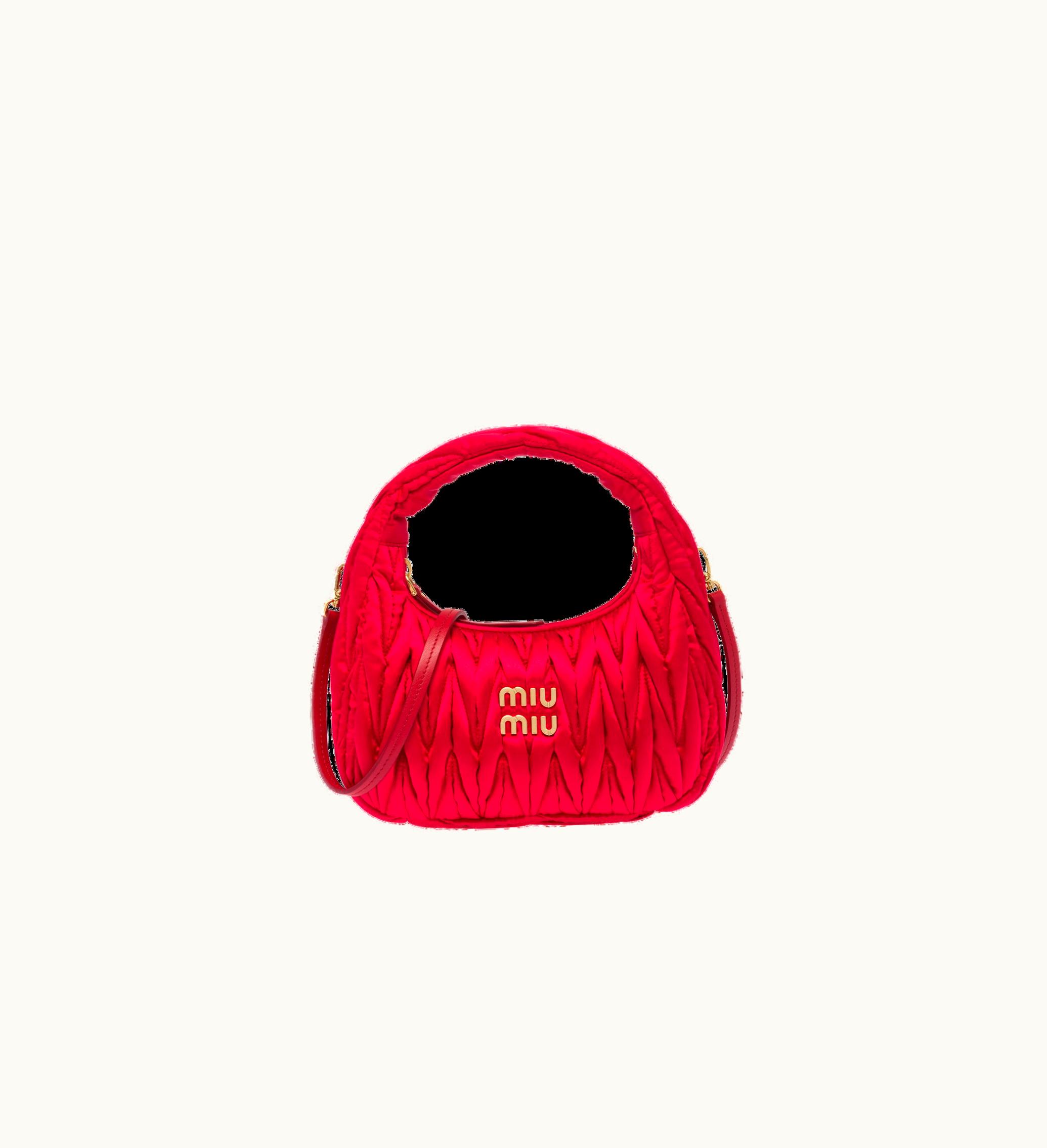 Miu Miu Miu Miu Wander Matelassé Satin Hobo Bag Red