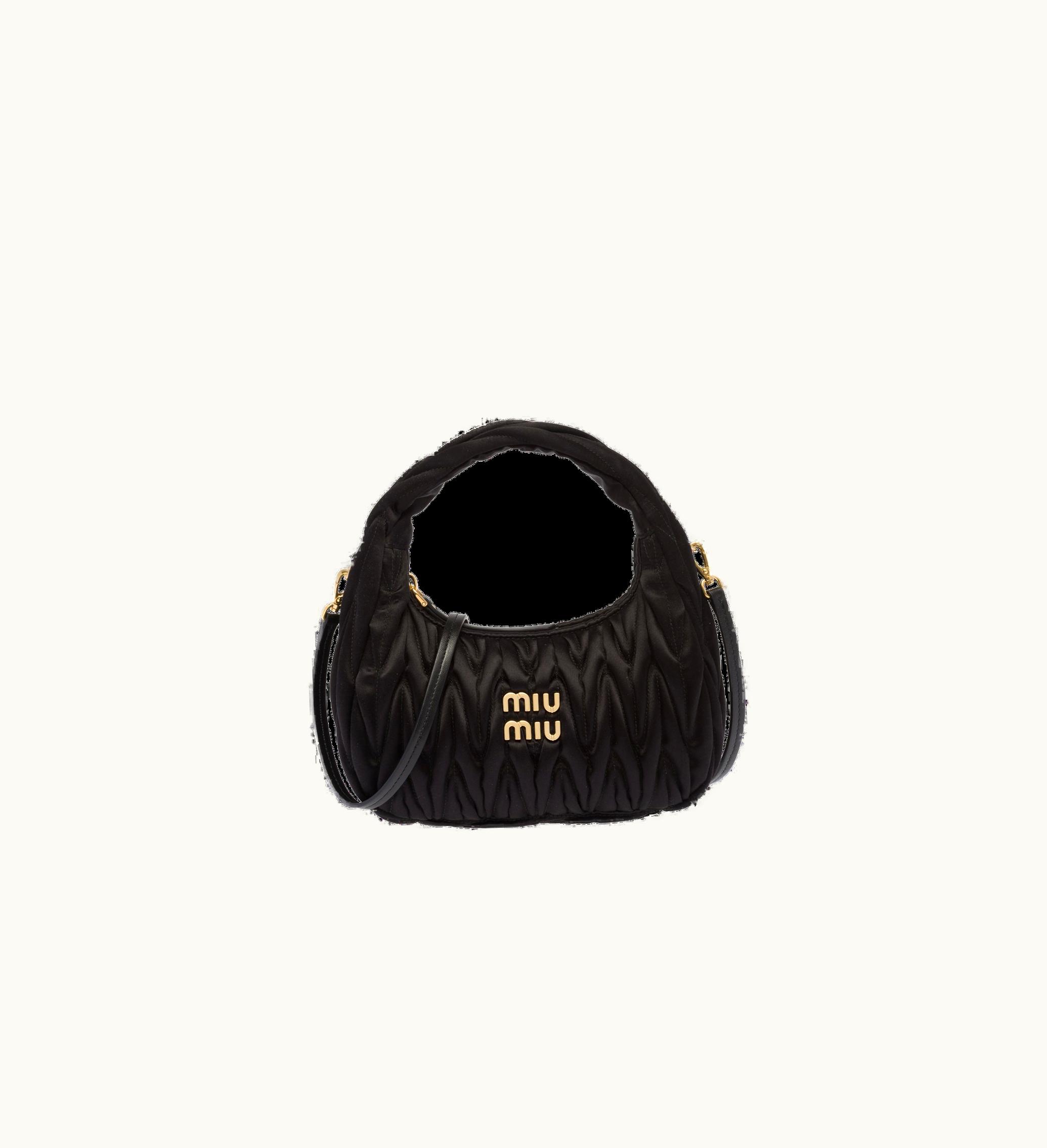 Miu Miu Miu Miu Wander Matelassé Satin Hobo Bag Black