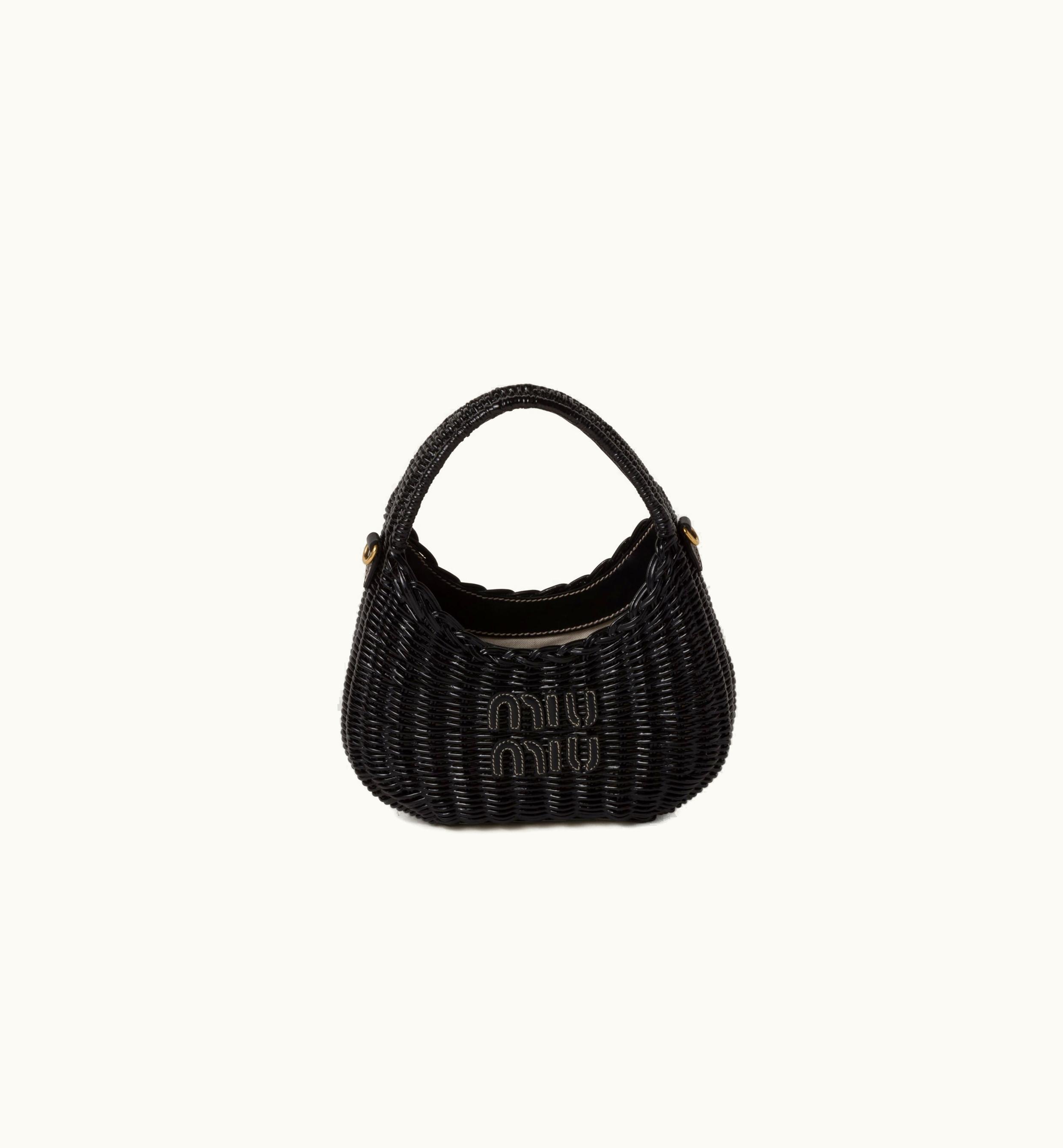 Miu Miu Miu Miu Wander Wicker Hobo Bag Black