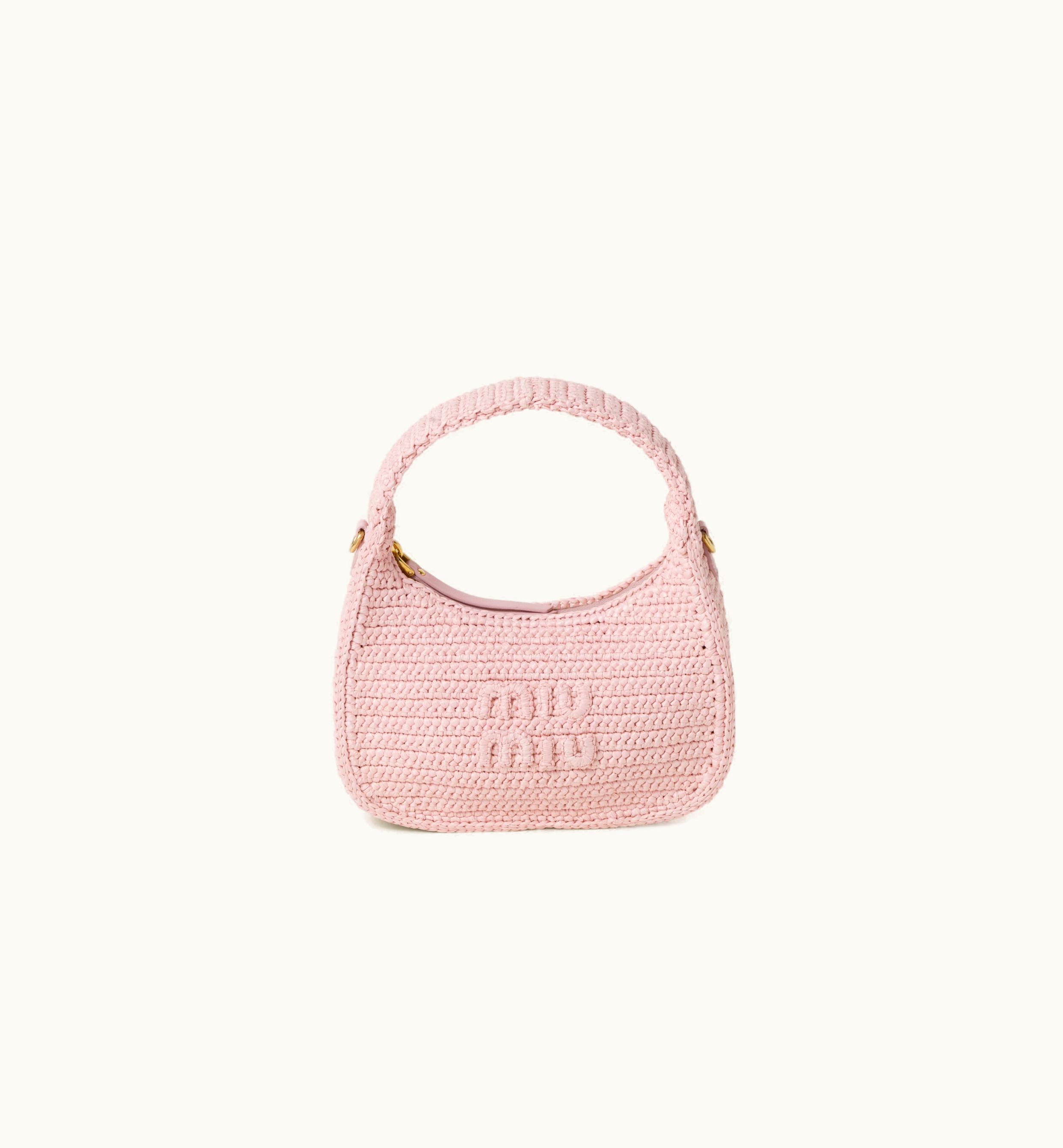 Miu Miu Miu Miu Wander Crochet Hobo Bag Alabaster Pink