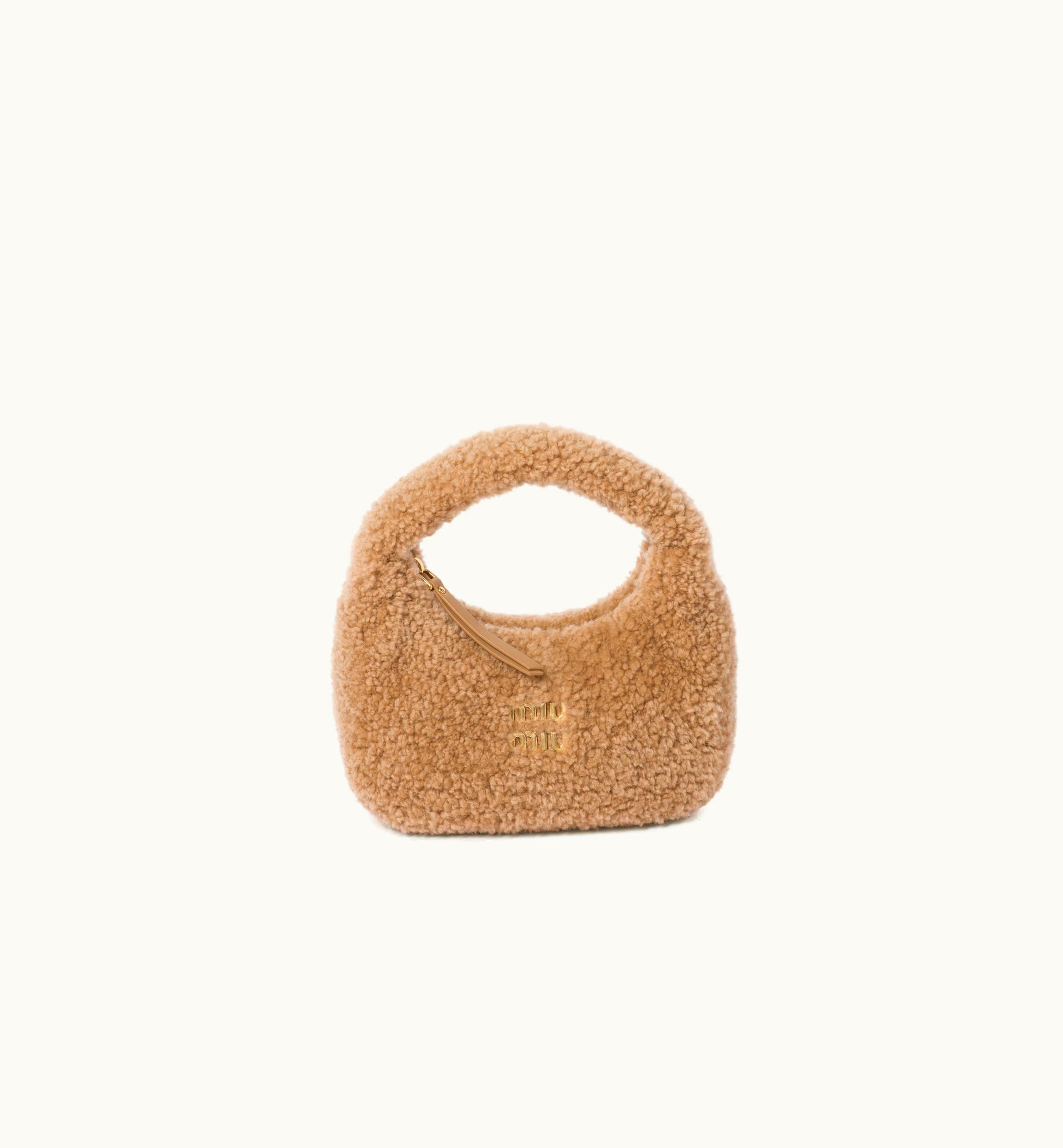 Miu Miu Miu Miu Wander Shearling Hobo Bag Caramel
