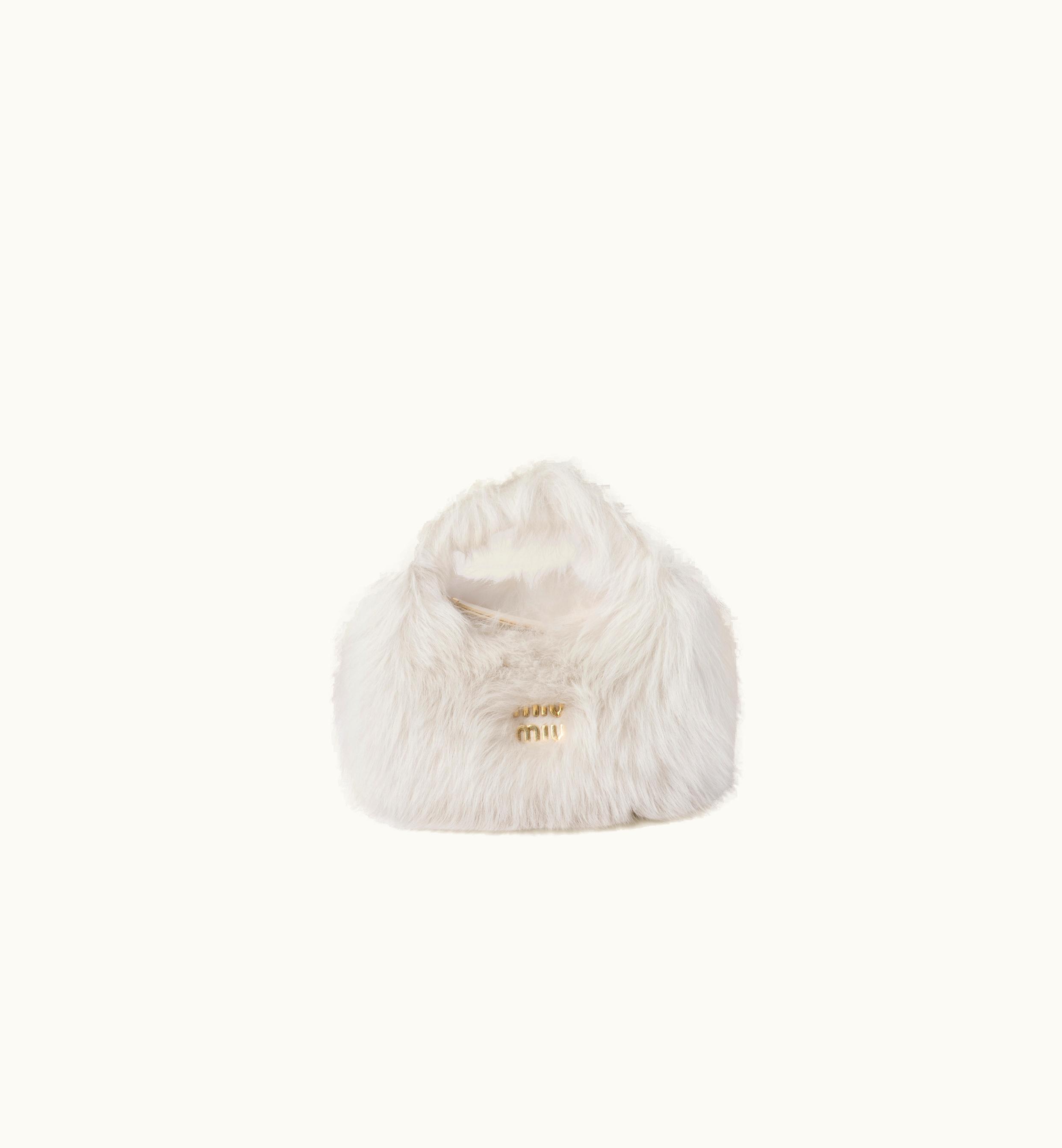 Miu Miu Miu Miu Wander Shearling Hobo Bag With Leather Details Ivory