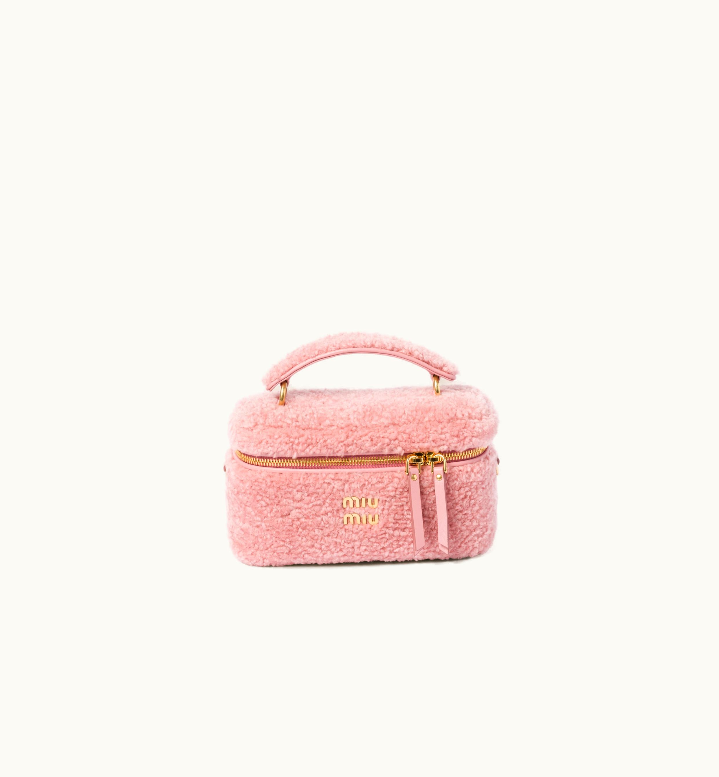 Miu Miu Miu Miu Shearling Shoulder Bag With Leather Details Pink