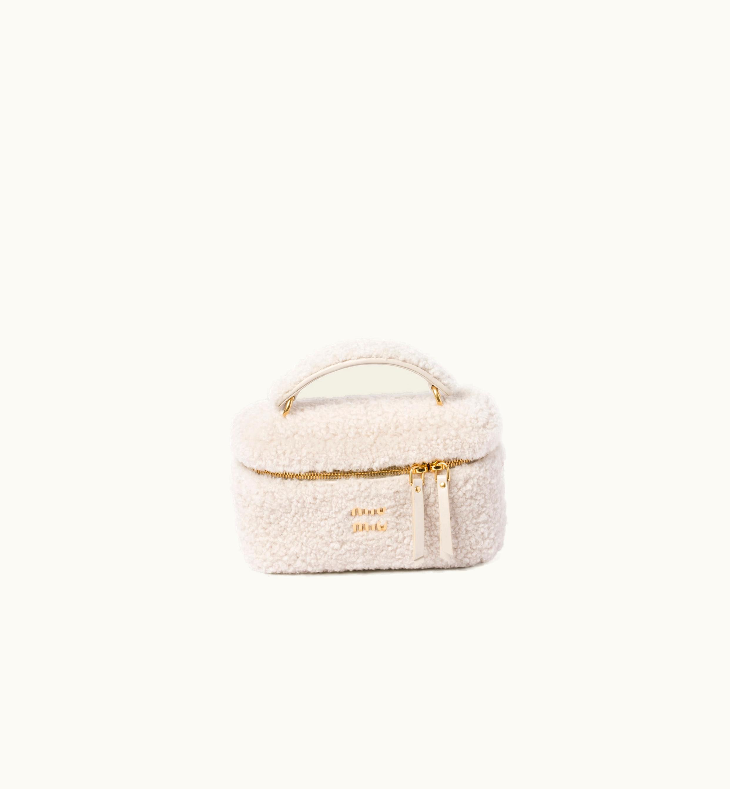 Miu Miu Miu Miu Shearling Shoulder Bag With Leather Details Ivory