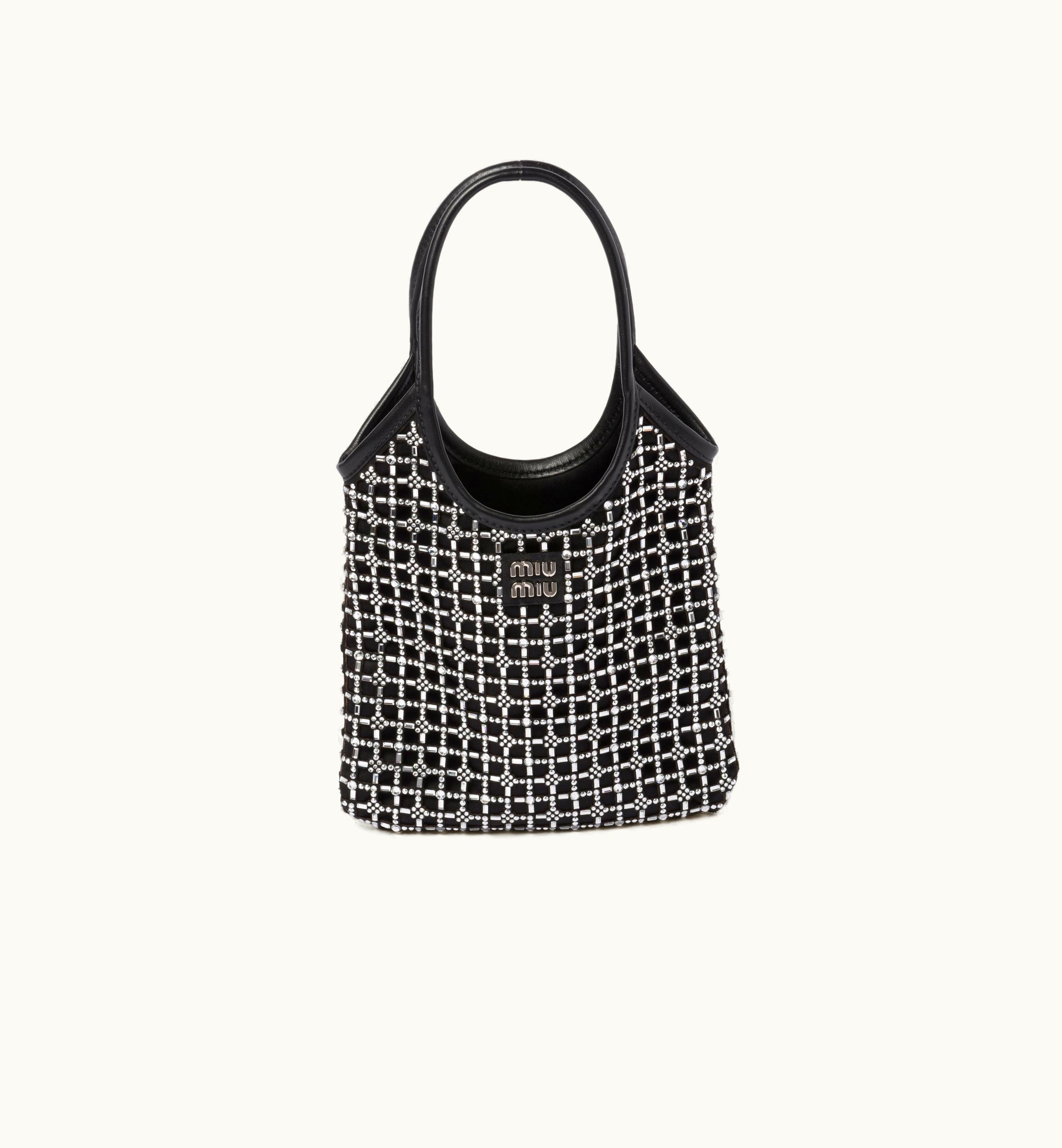 Miu Miu Miu Miu Satin Handbag With Synthetic Crystals Black