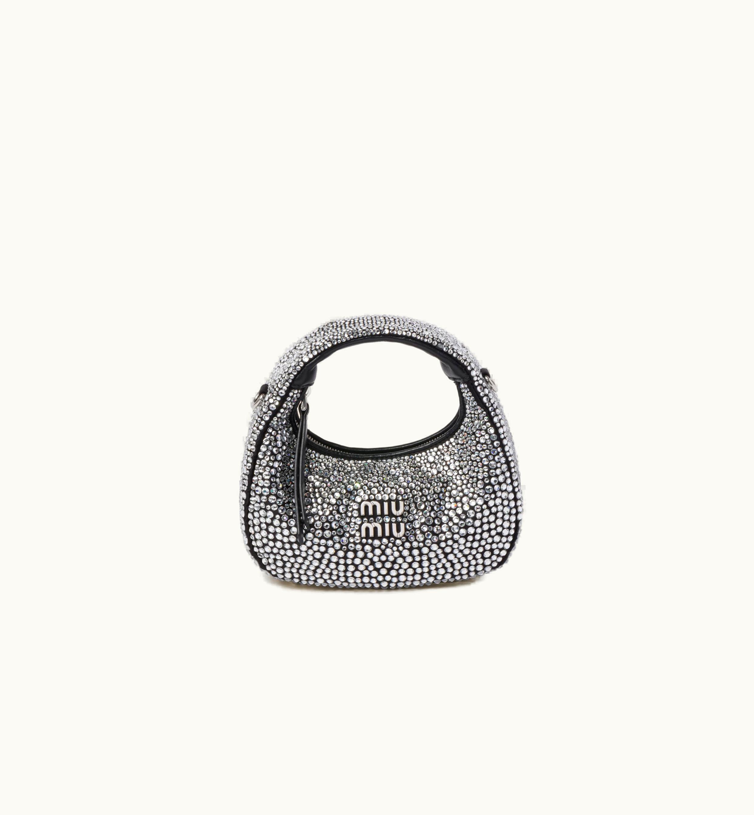 Miu Miu Miu Miu Wander Satin And Silk Mini Hobo Bag With Synthetic Crystals Black