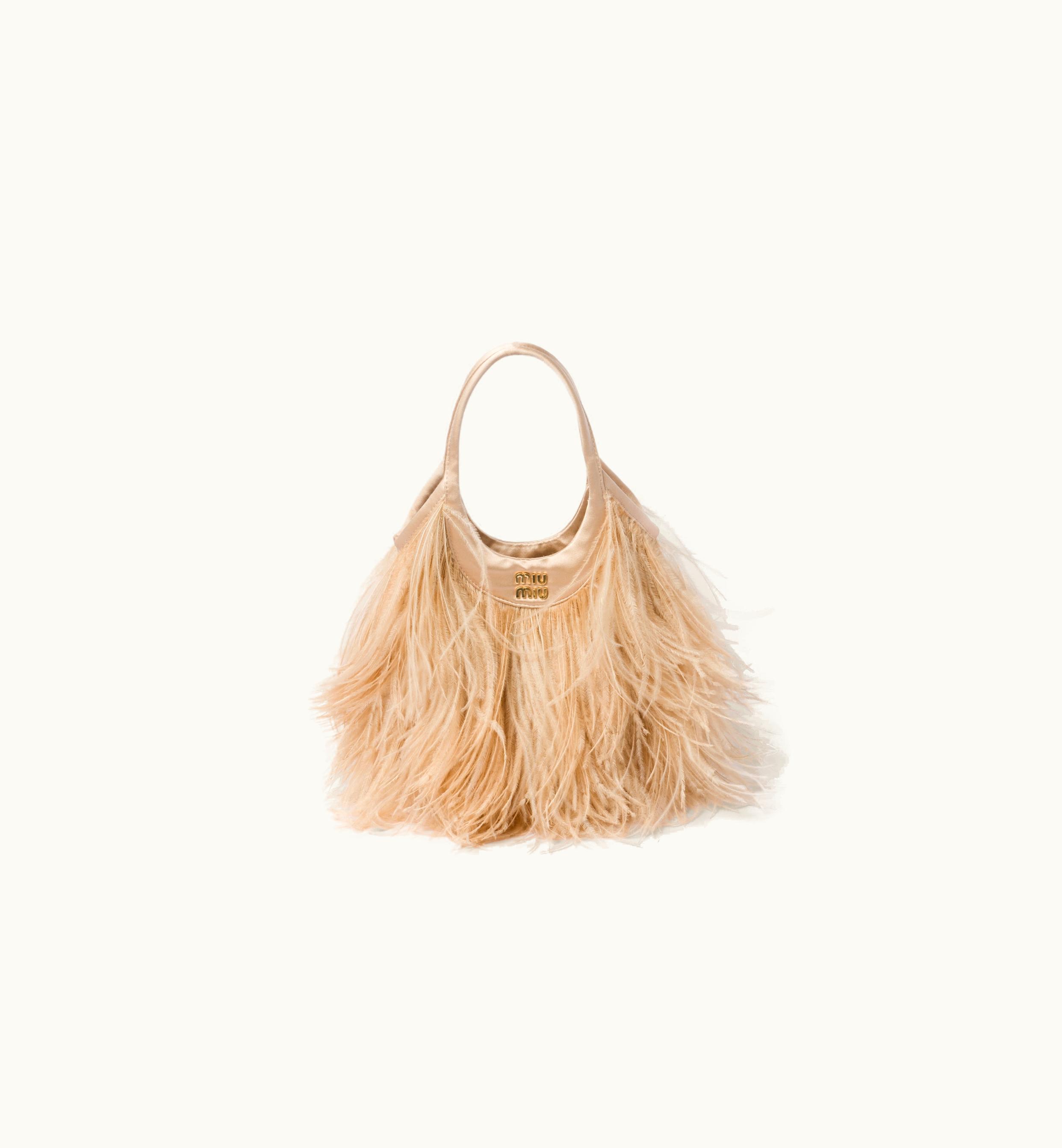 Miu Miu Miu Miu Satin Handbag With Feathers Sand Beige
