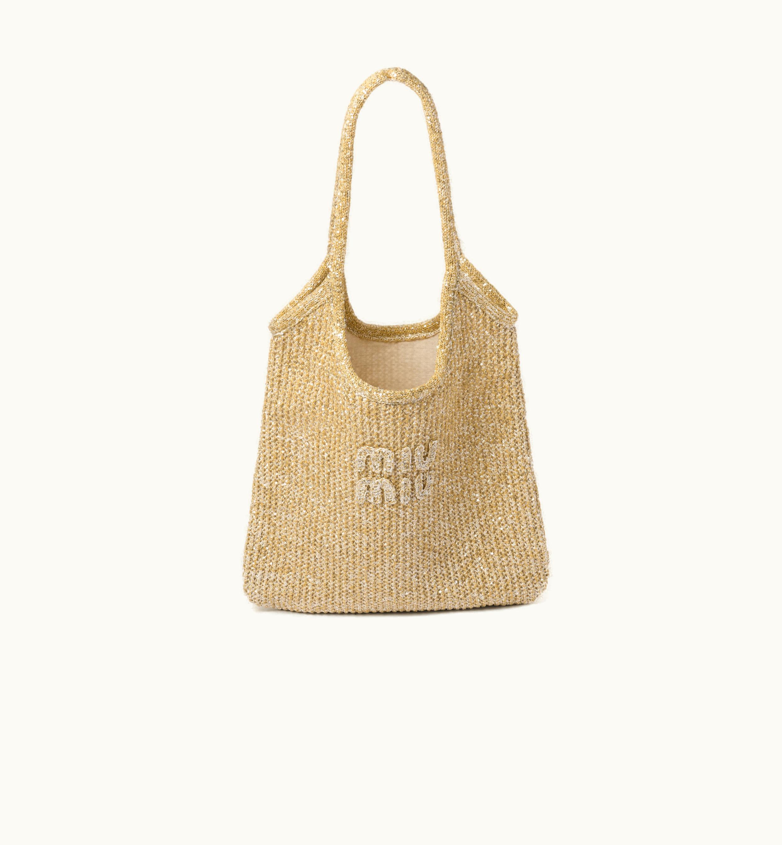 Miu Miu Miu Miu Mesh Tote Bag With Sequins Platinum
