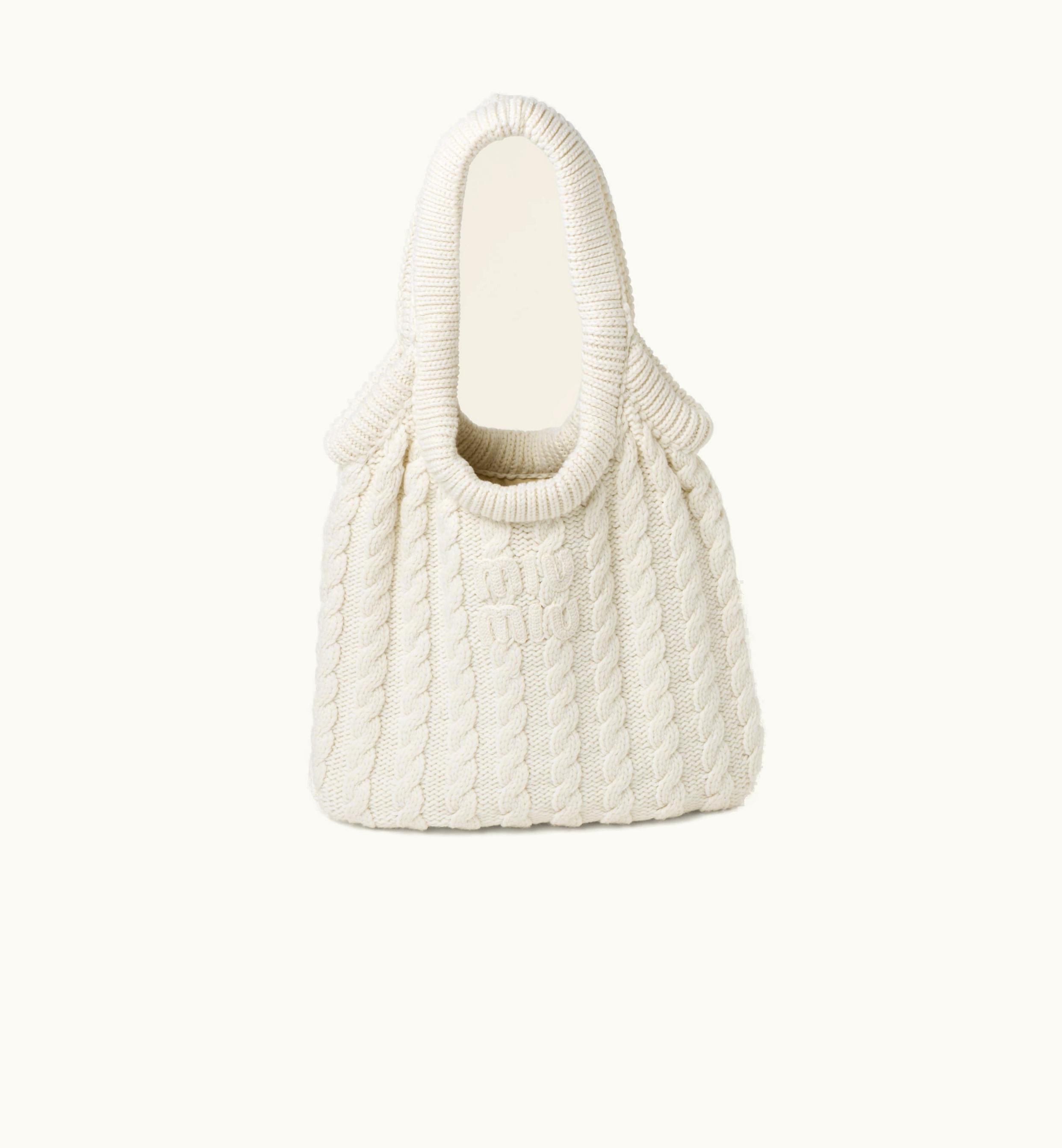 Miu Miu Miu Miu Cashmere cable-knit Tote Bag White