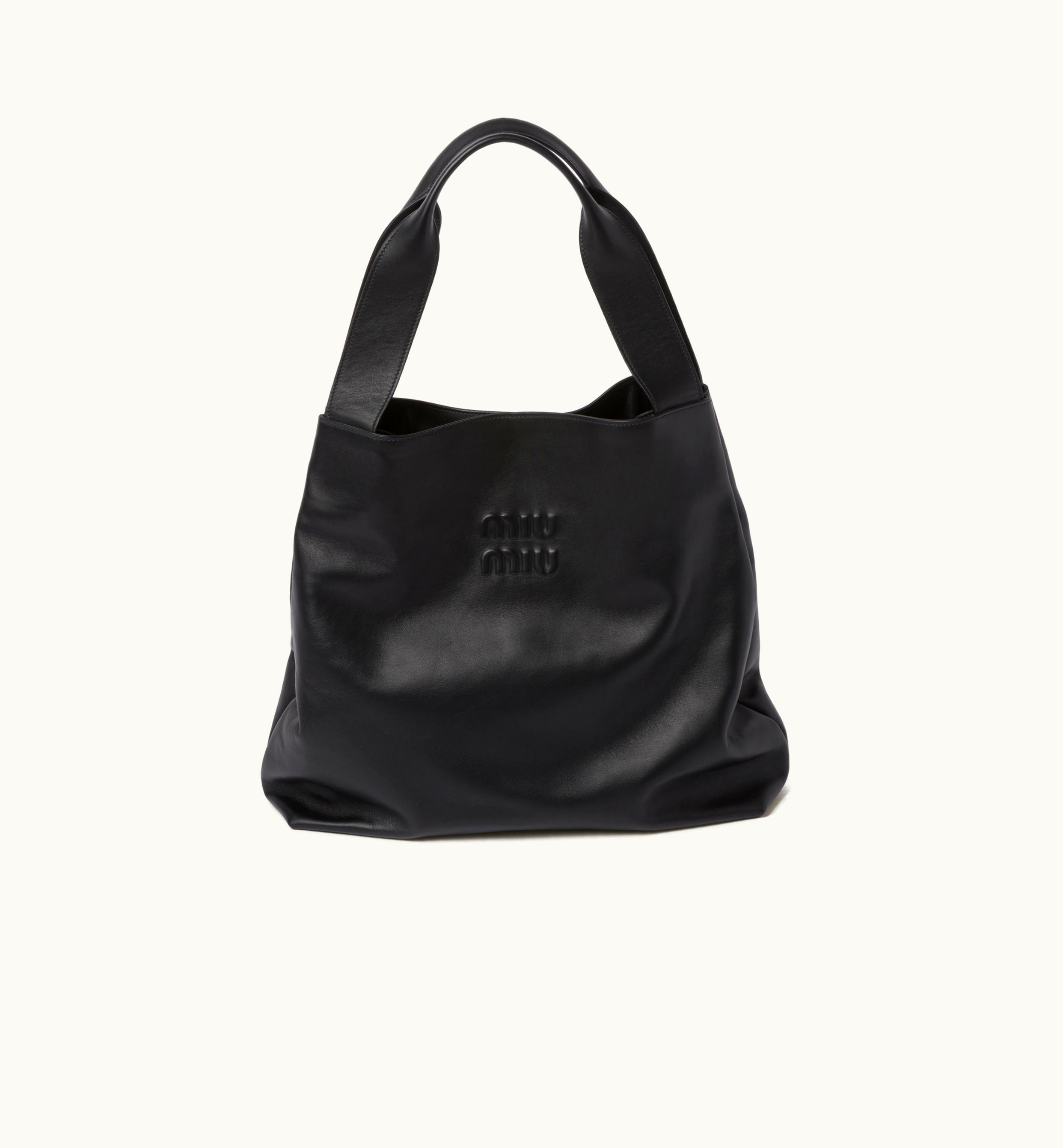Miu Miu Miu Miu Leather Hobo Bag Black with Re-Nylon Lining