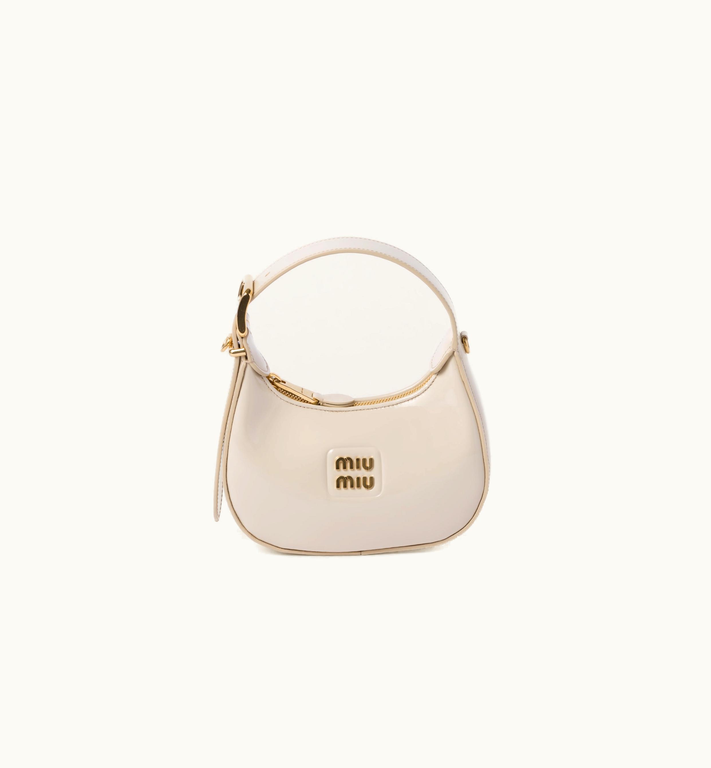 Miu Miu Miu Miu Patent Leather Hobo Bag Ivory