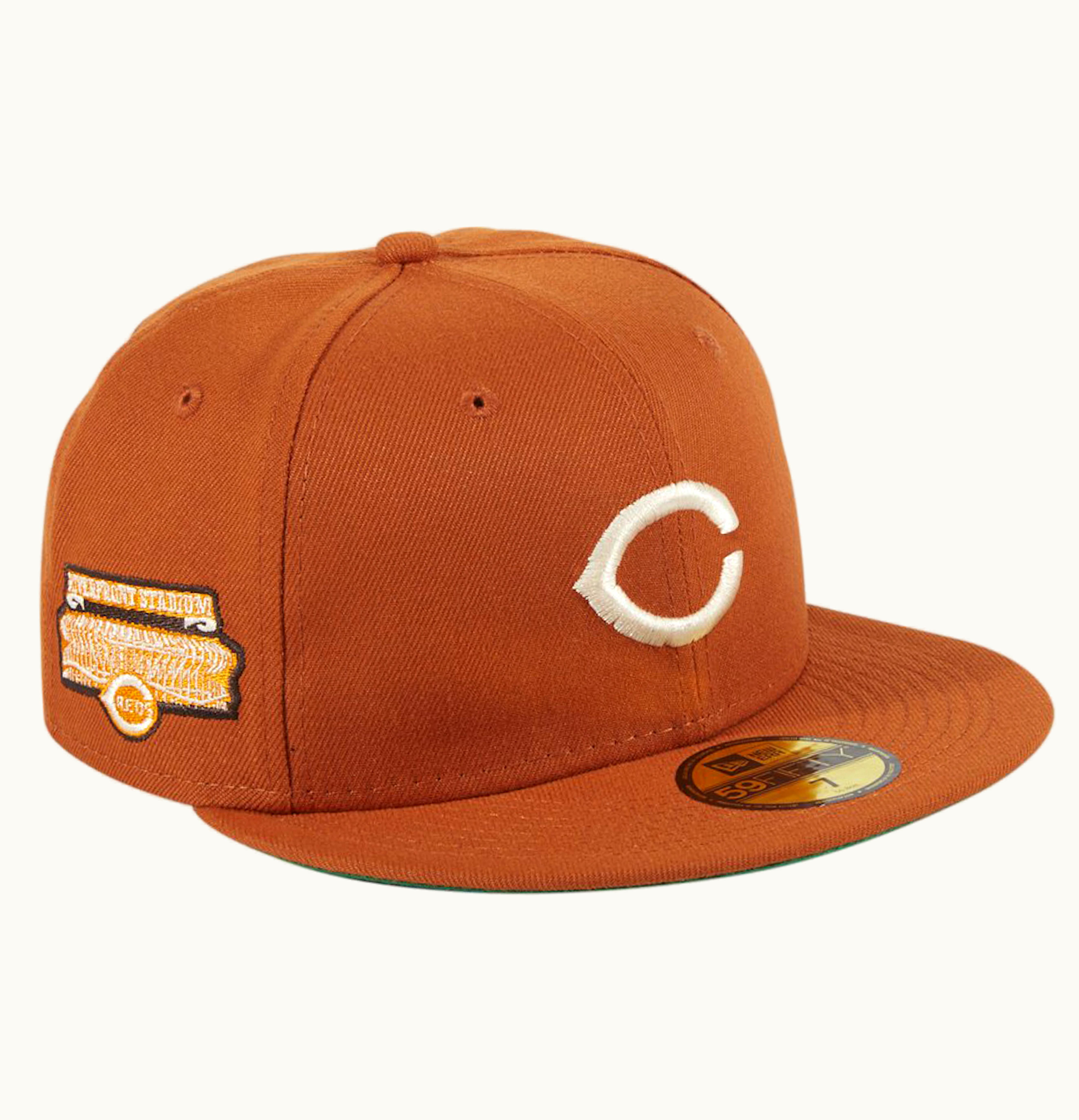 New Era New Era Campfire Cincinnati Reds Riverfront Stadium Hat Club Exclusive 59Fifty Fitted Hat Burnt Orange