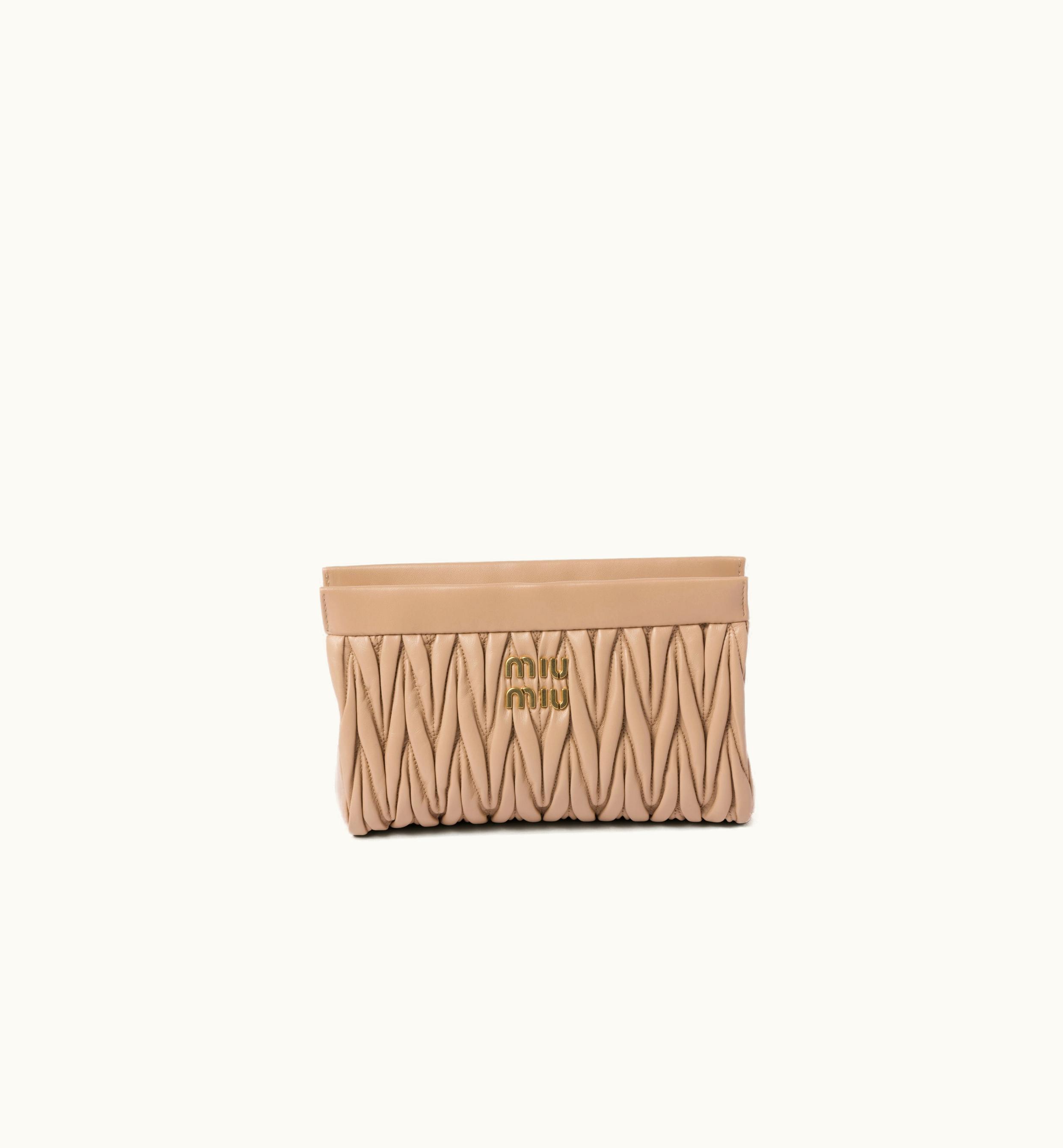 Miu Miu Miu Miu Matelassé Nappa Leather Clutch Sand Beige