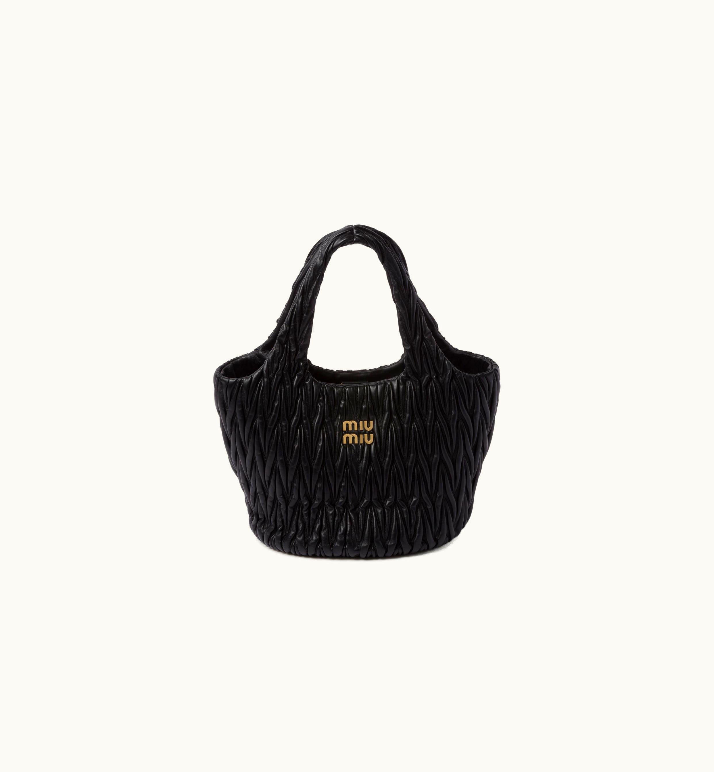 Miu Miu Miu Miu Matelassé Nappa Leather Tote Black Gold
