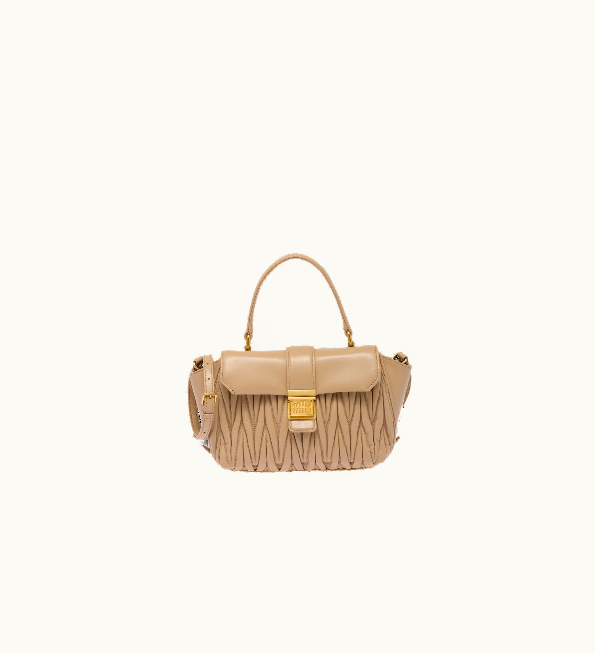Miu Miu Miu Miu Matelassé Nappa Leather Handbag Sand Beige