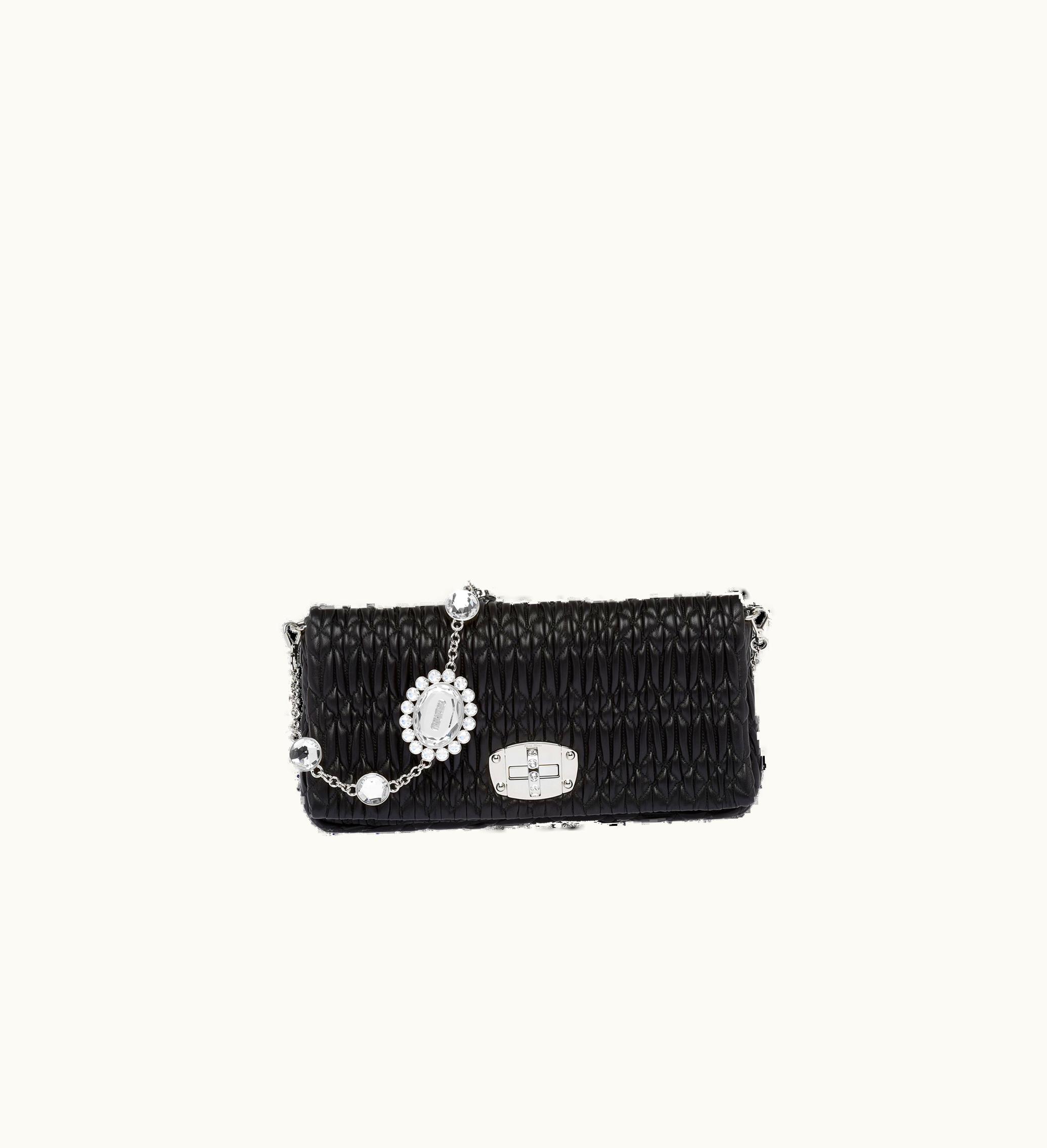 Miu Miu Miu Miu Iconic Crystal Cloqué Nappa Leather Bag Black