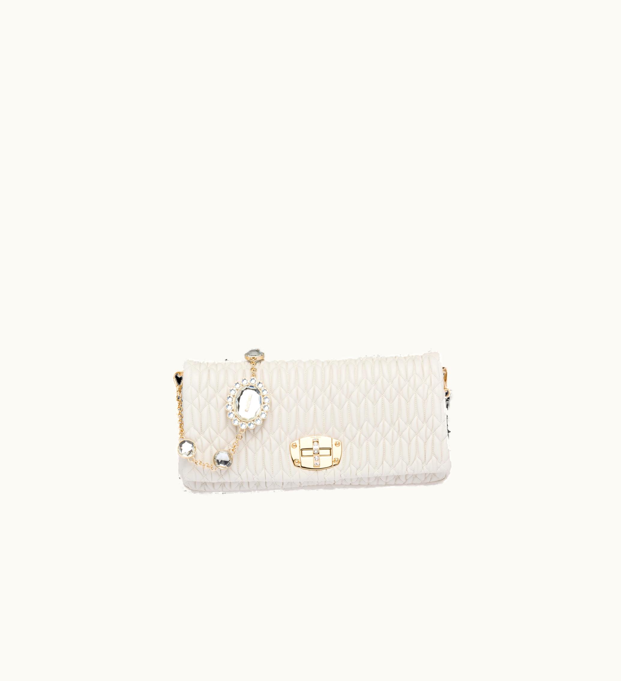 Miu Miu Miu Miu Iconic Crystal Cloqué Nappa Leather Bag White