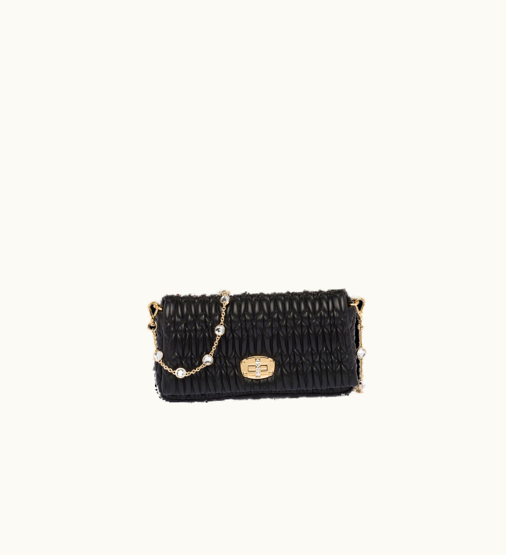 Miu Miu Miu Miu Crystal Cloqué Nappa Leather Bag Black