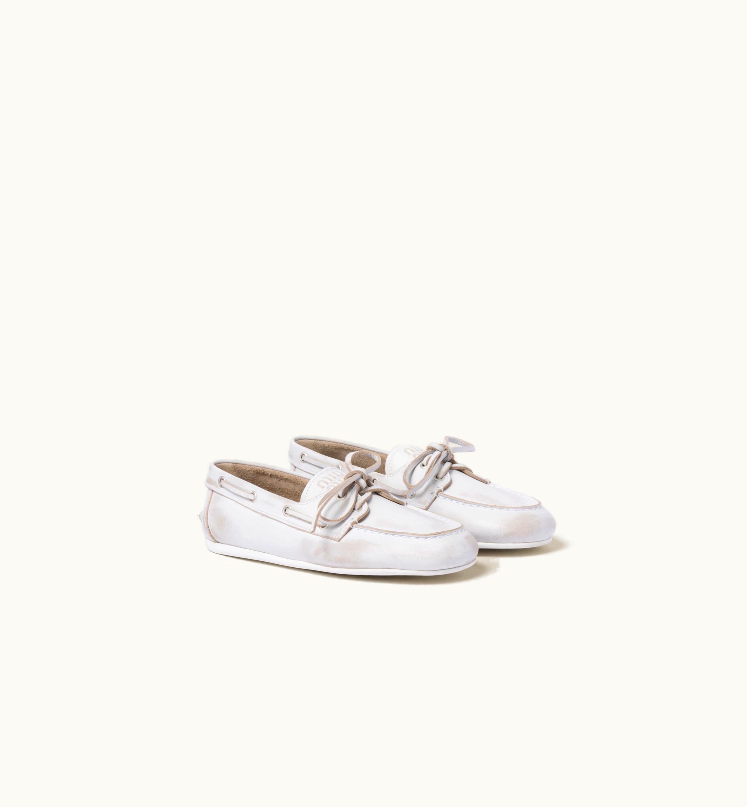 Miu Miu Miu Miu Unlined Bleached Leather Loafers White