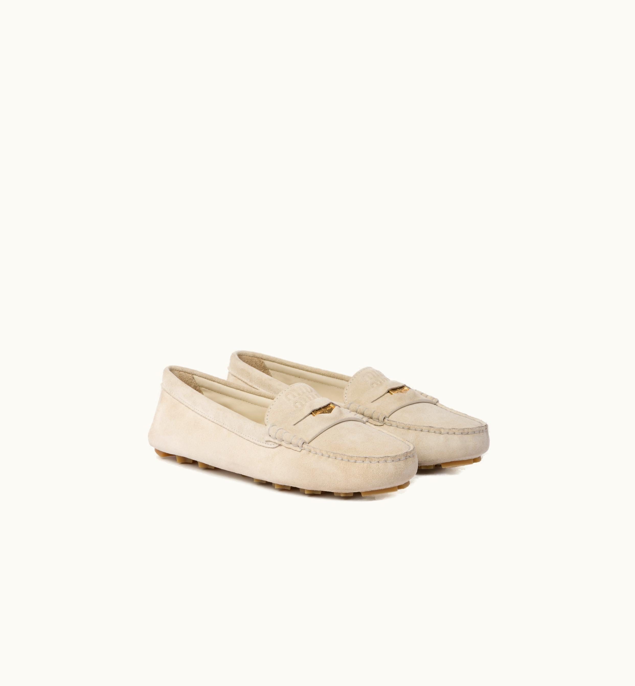 Miu Miu Miu Miu Suede Driving Shoes Chalk
