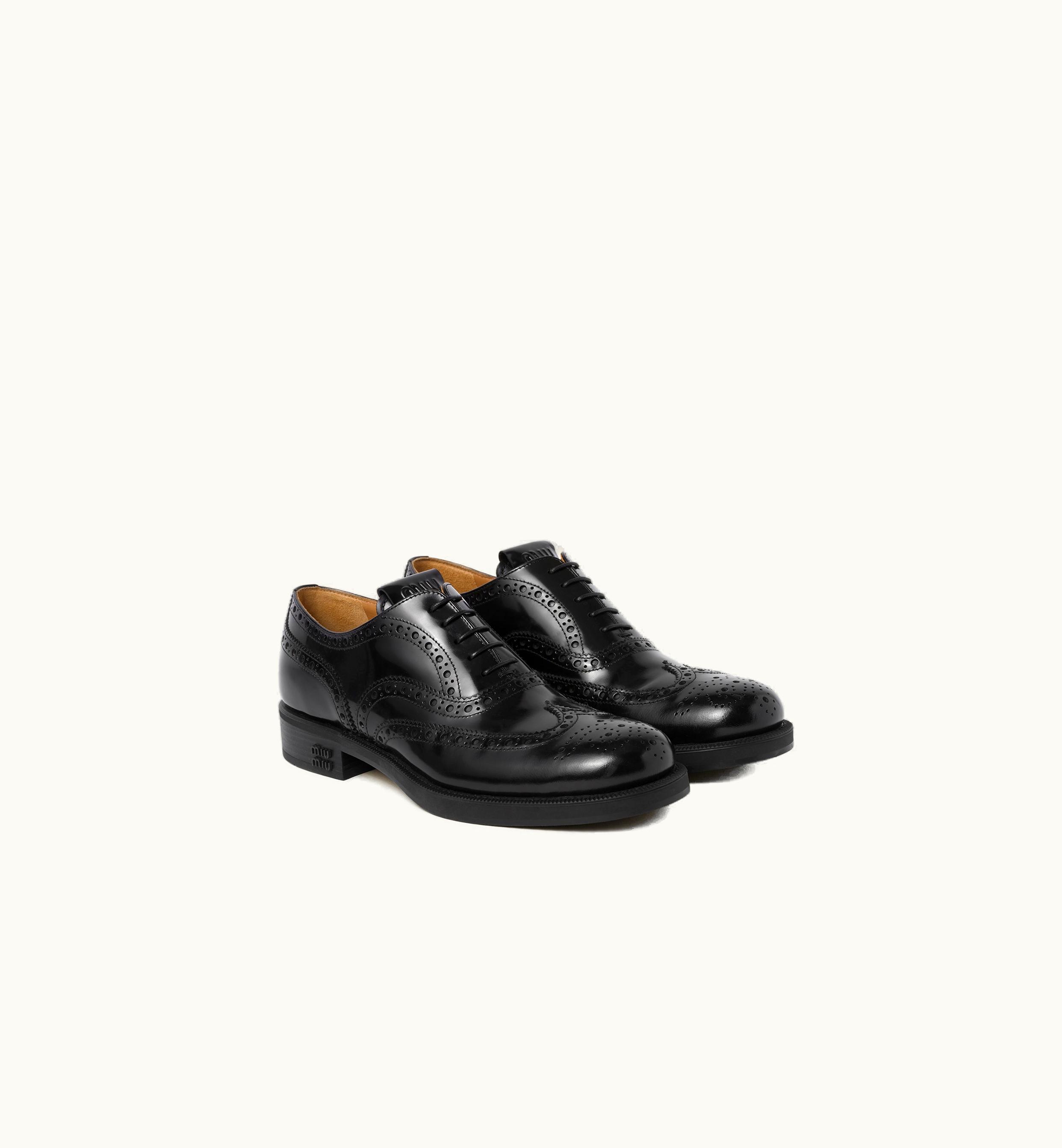 Miu Miu Church's X Miu Miu Brushed Leather Oxford Brogue Shoes Black