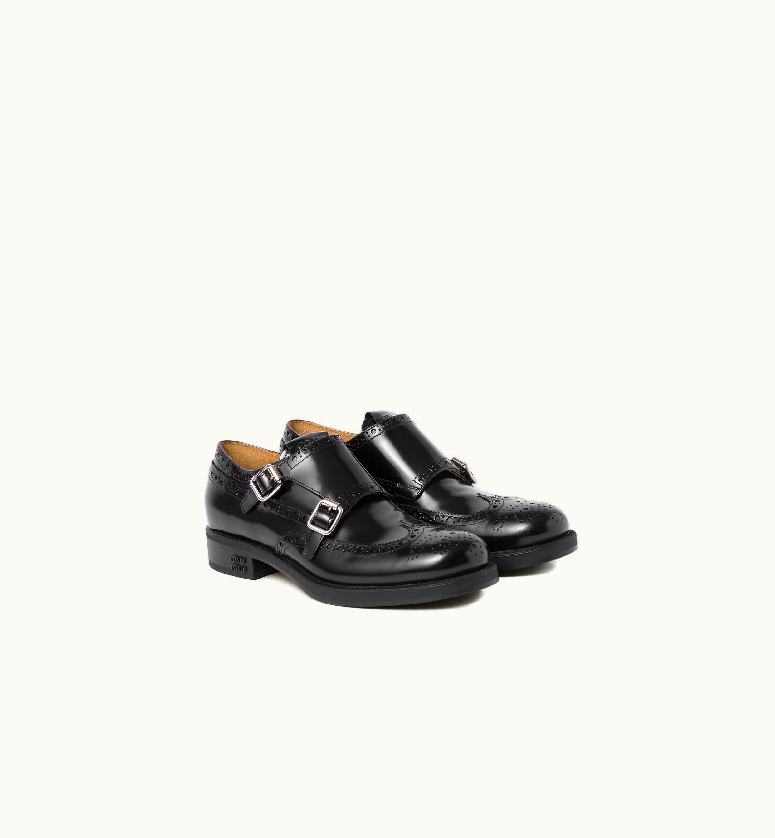 Miu Miu Church's X Miu Miu Brushed Leather Double Monk Brogue Shoes Black