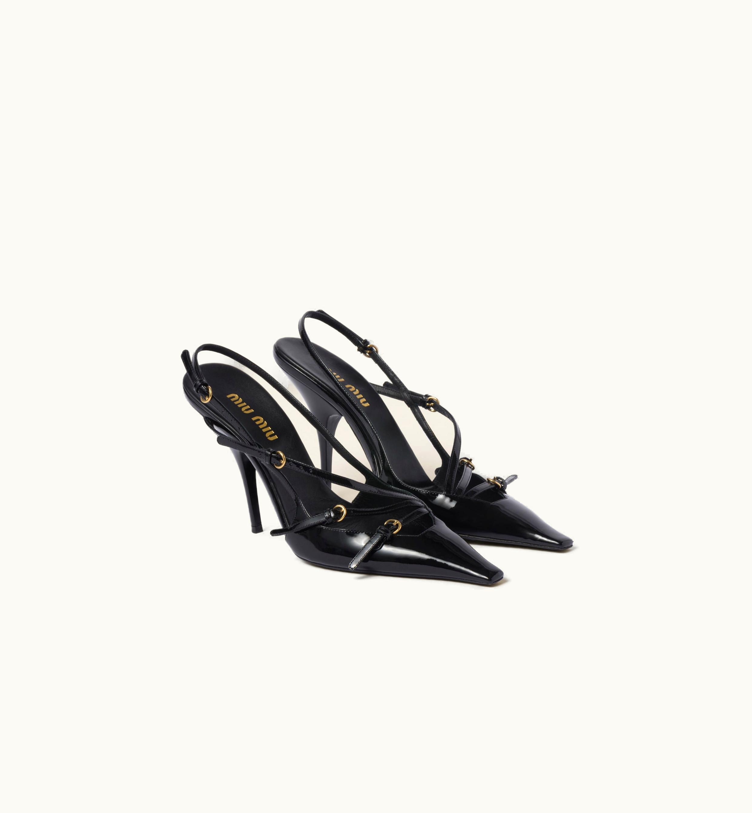 Miu Miu Miu Miu Patent Leather Slingbacks With Buckles Black