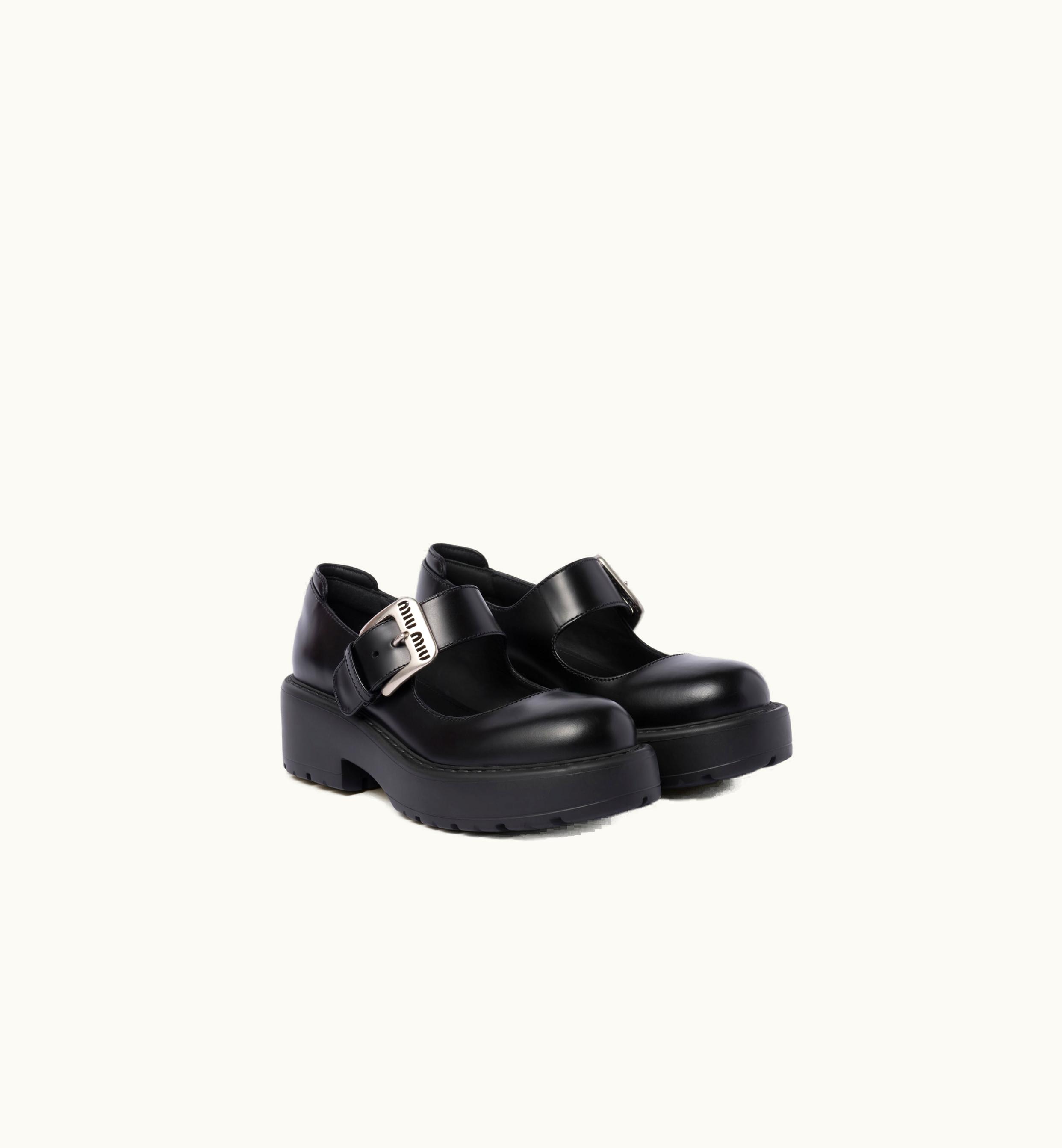 Miu Miu Miu Miu Ballerina Buckle Leather Flats Black
