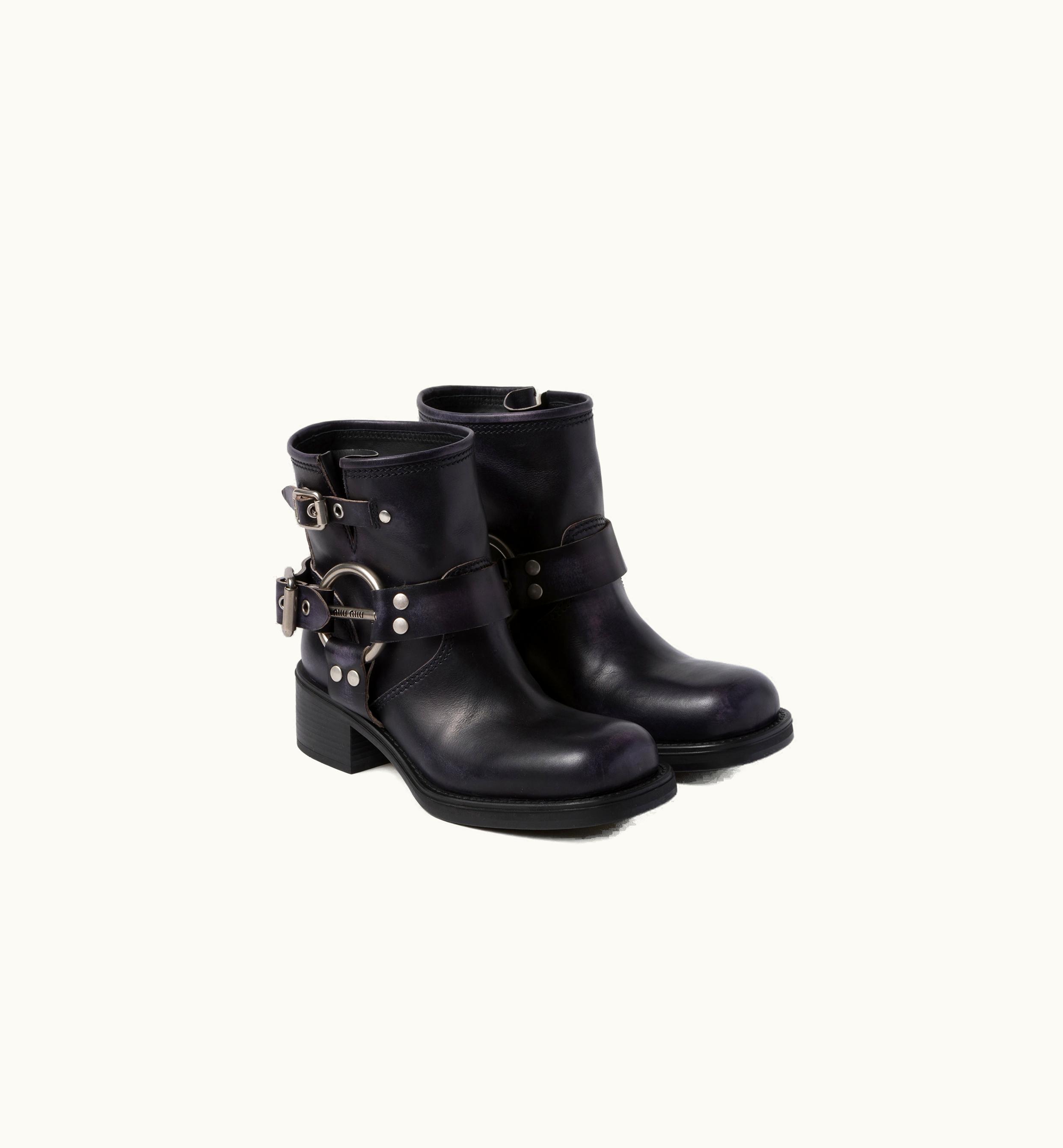 Miu Miu Miu Miu Vintage-look Leather Booties Black