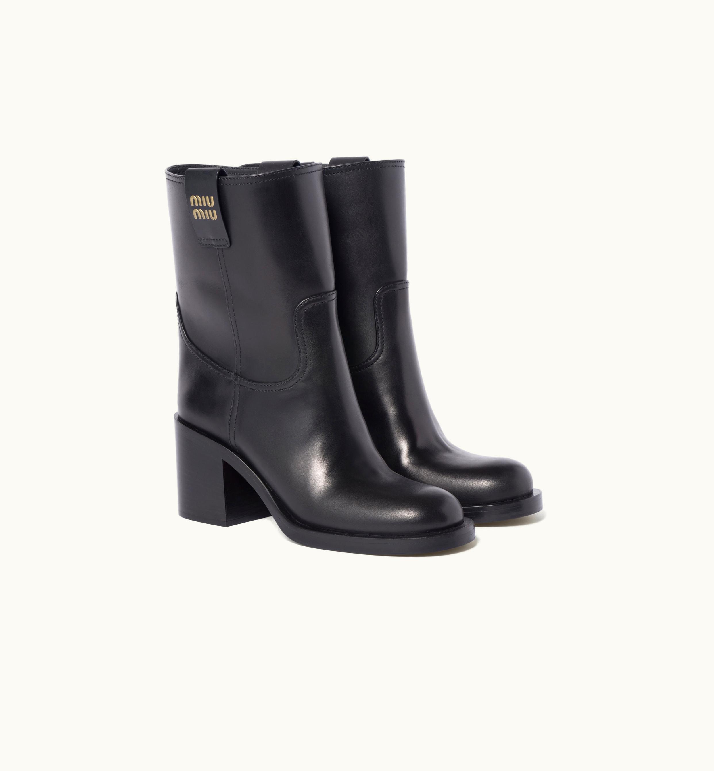 Miu Miu Miu Miu Retro Logo Leather Booties Black