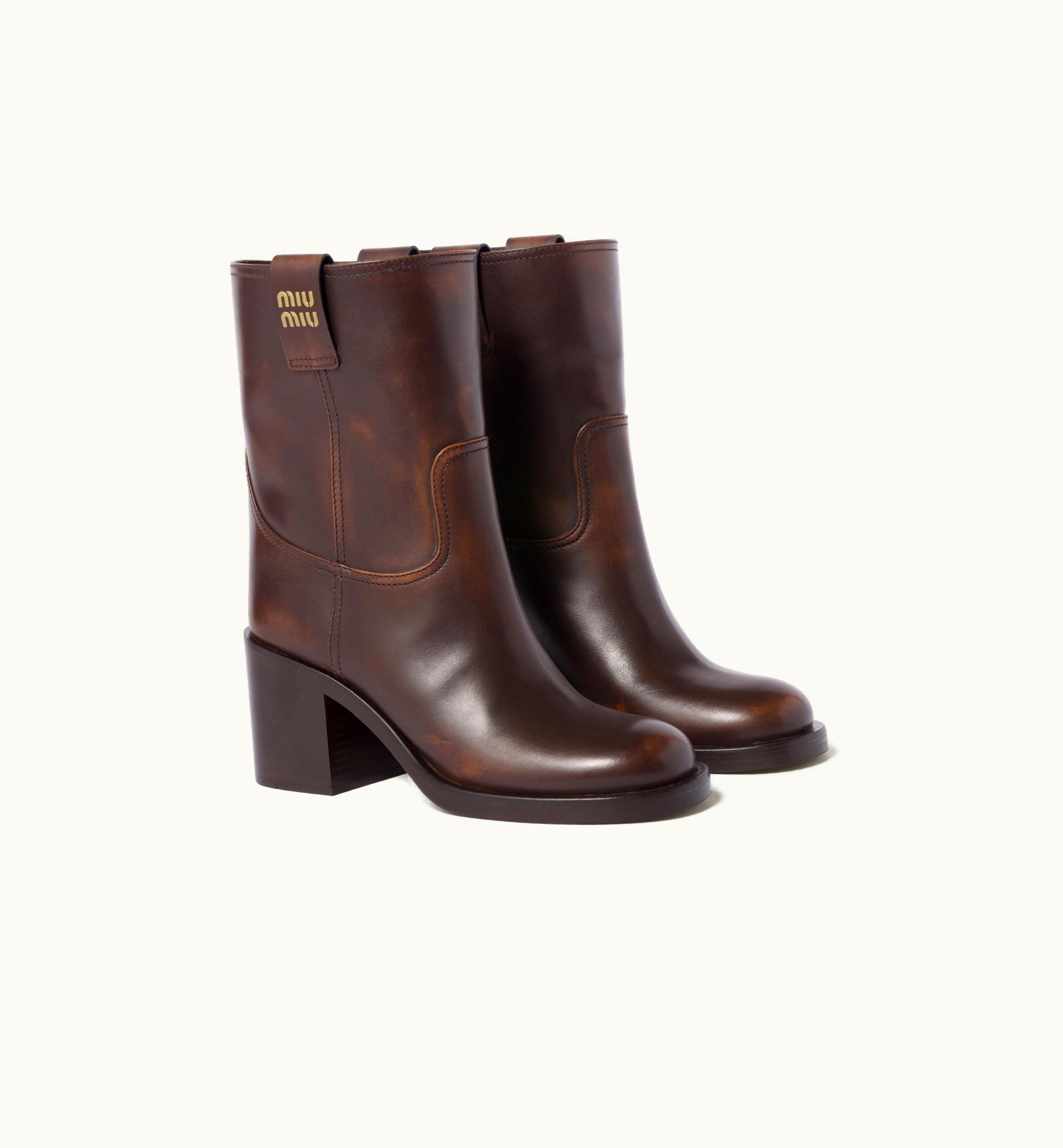 Miu Miu Miu Miu Fumé Leather Booties Sienna Luxe Two-Tone Effect