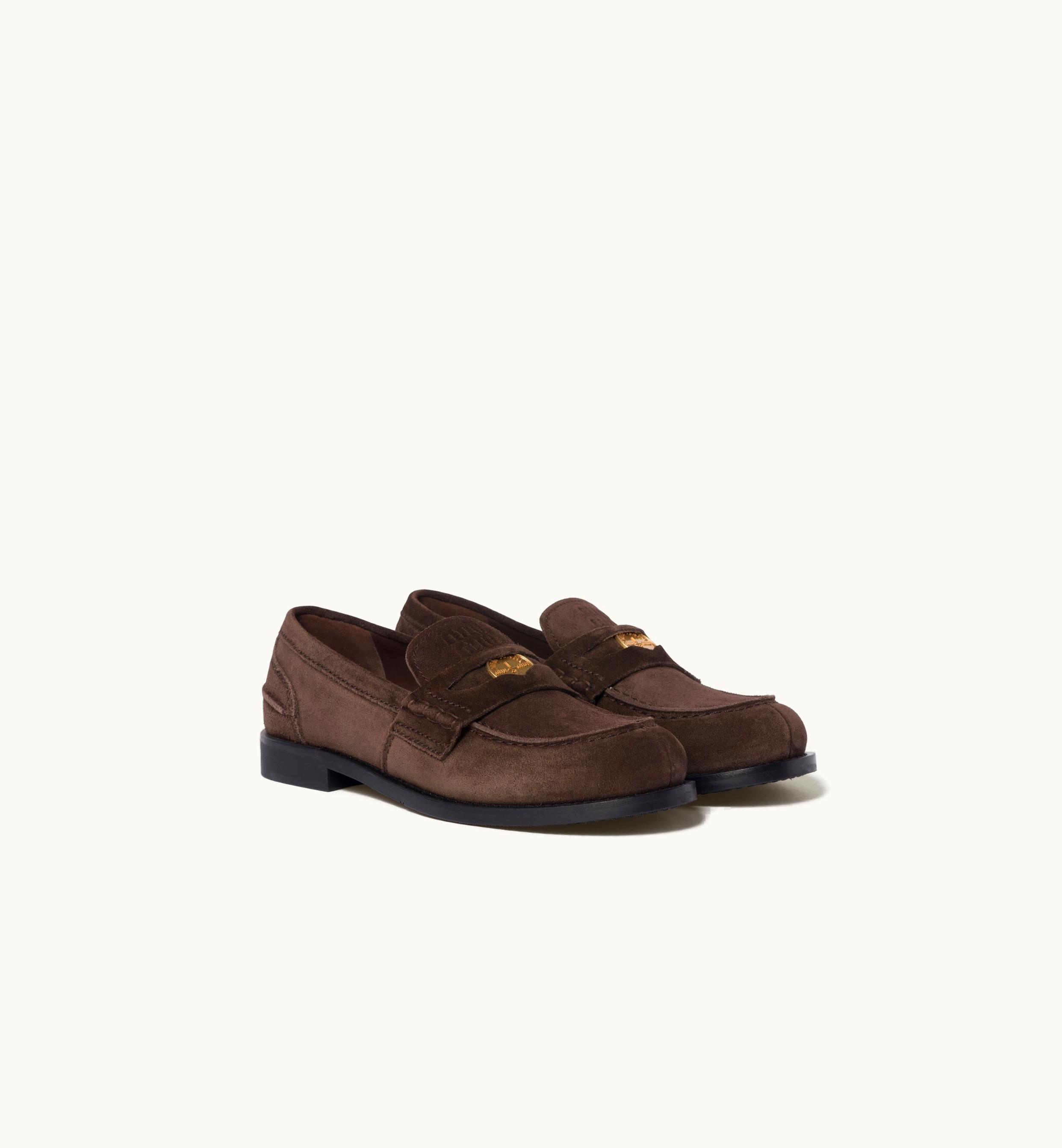 Miu Miu Miu Miu Suede Loafers Dark Brown