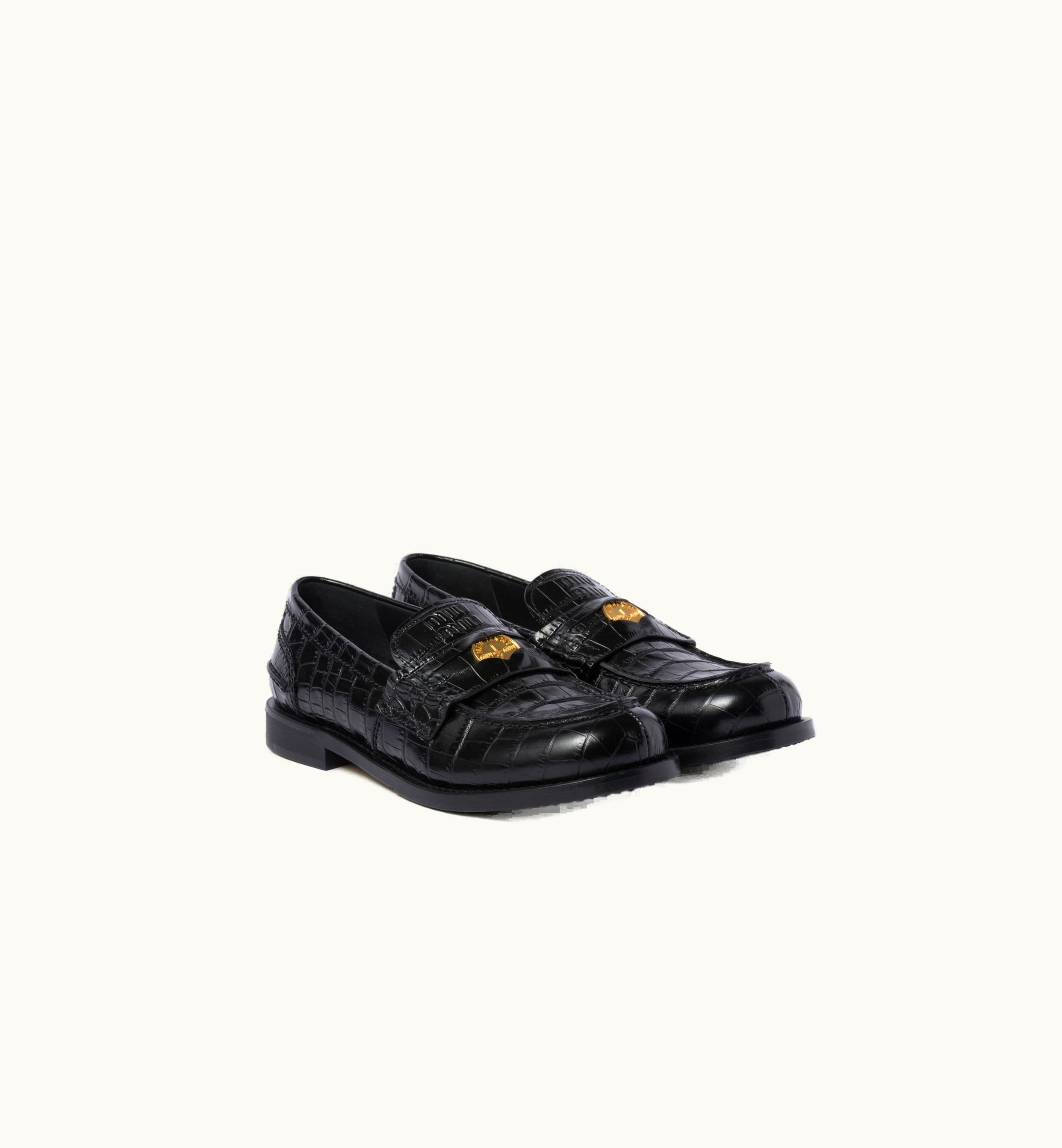Miu Miu Miu Miu Croco-print Leather Penny Loafers Black