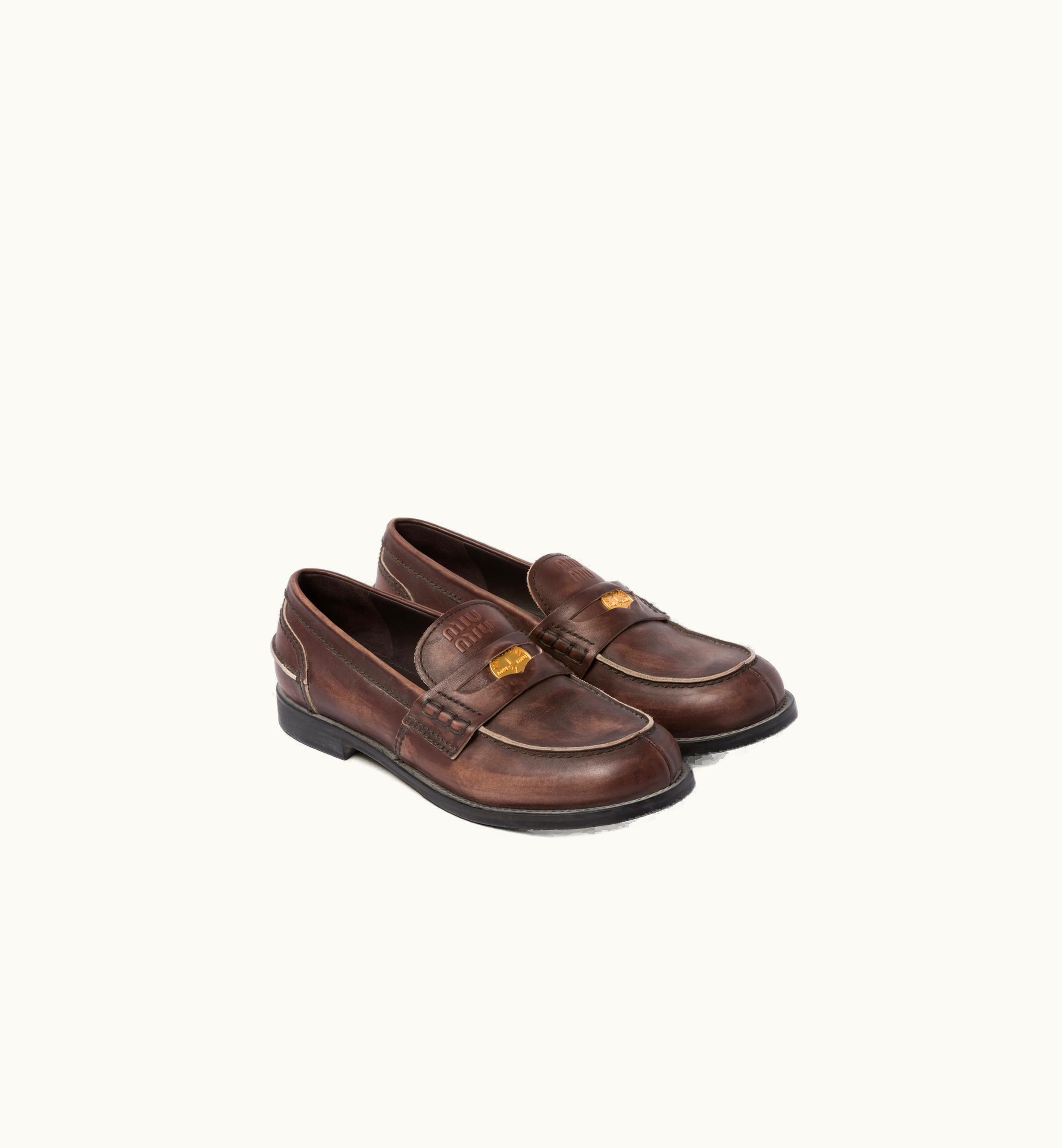 Miu Miu Miu Miu Vintage-effect Leather Loafers Ebony